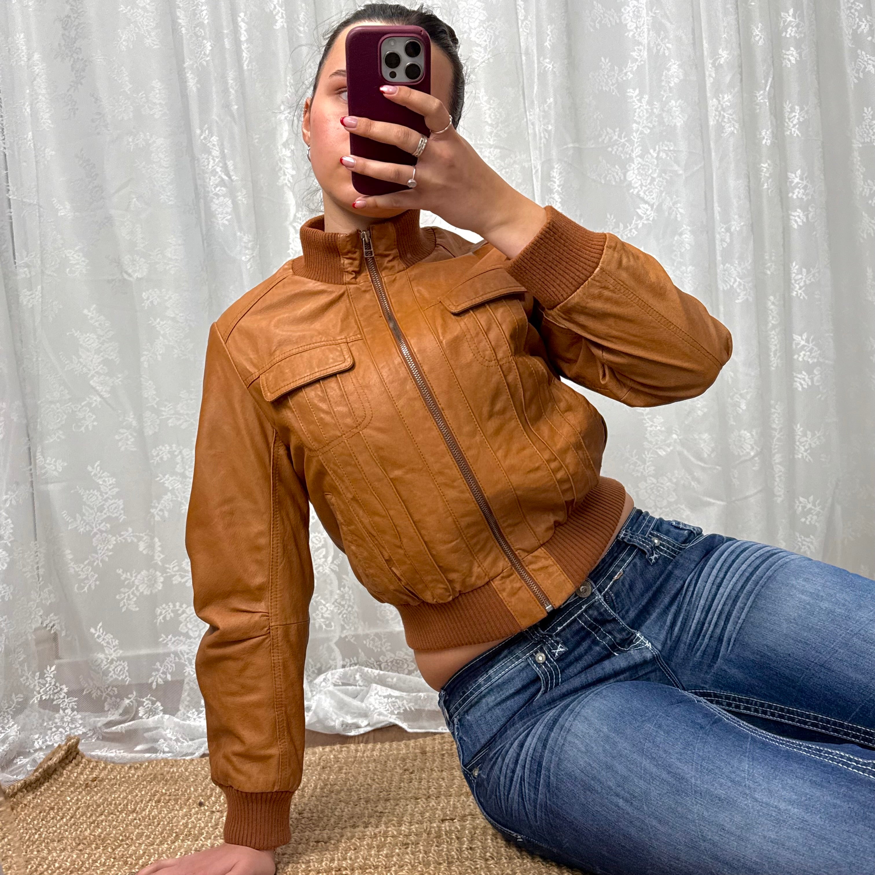 Tan leather jacket