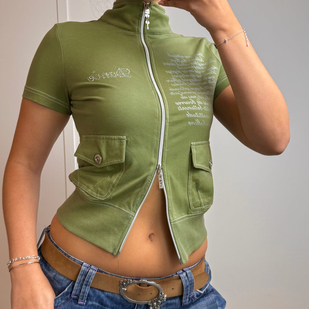 Green double zip sweater