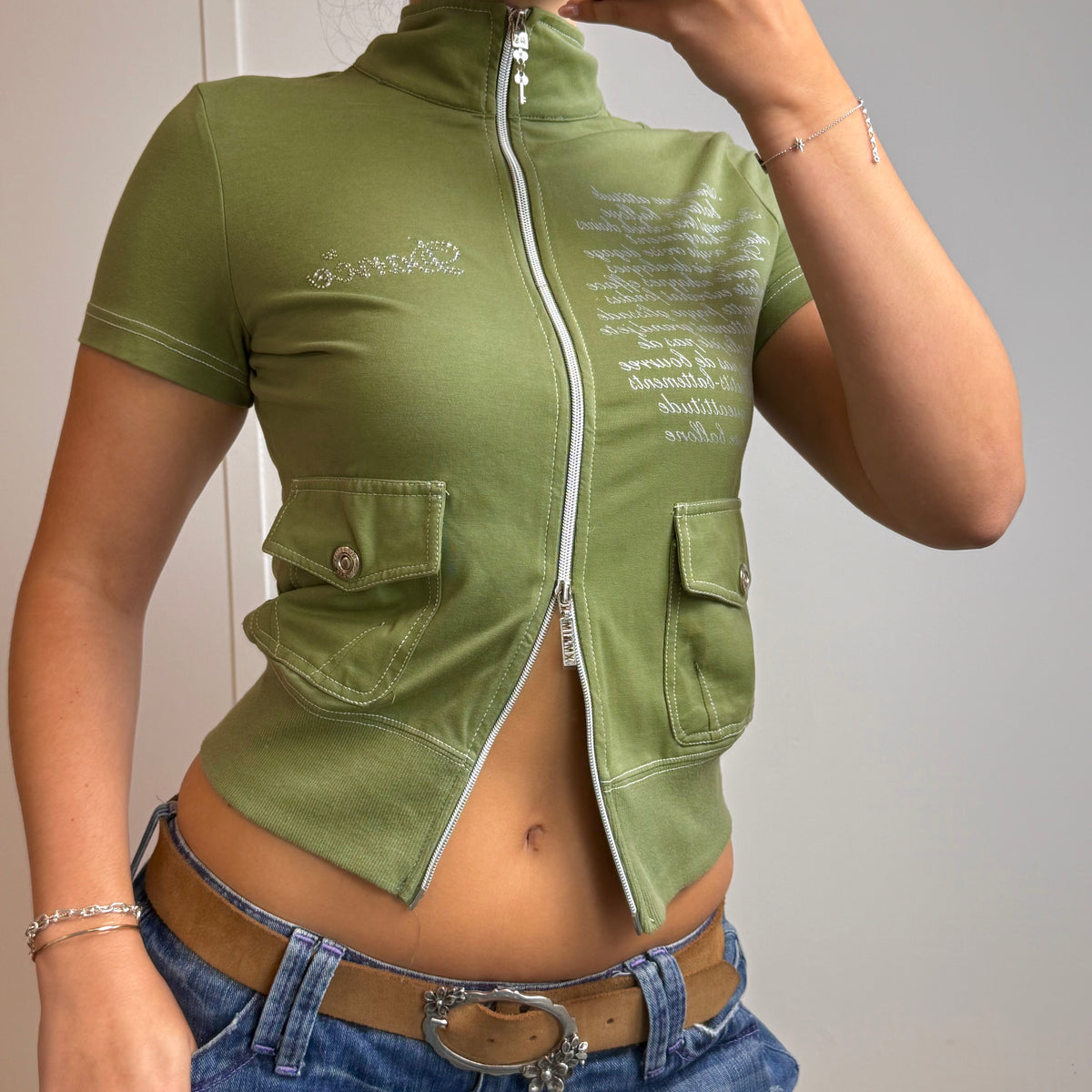 Green double zip sweater