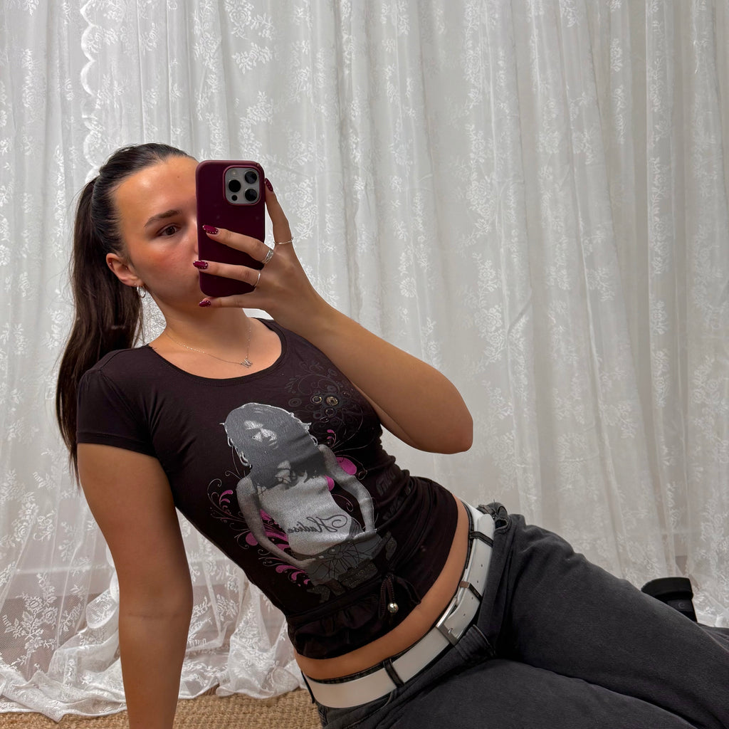 Brown graphic tie up top