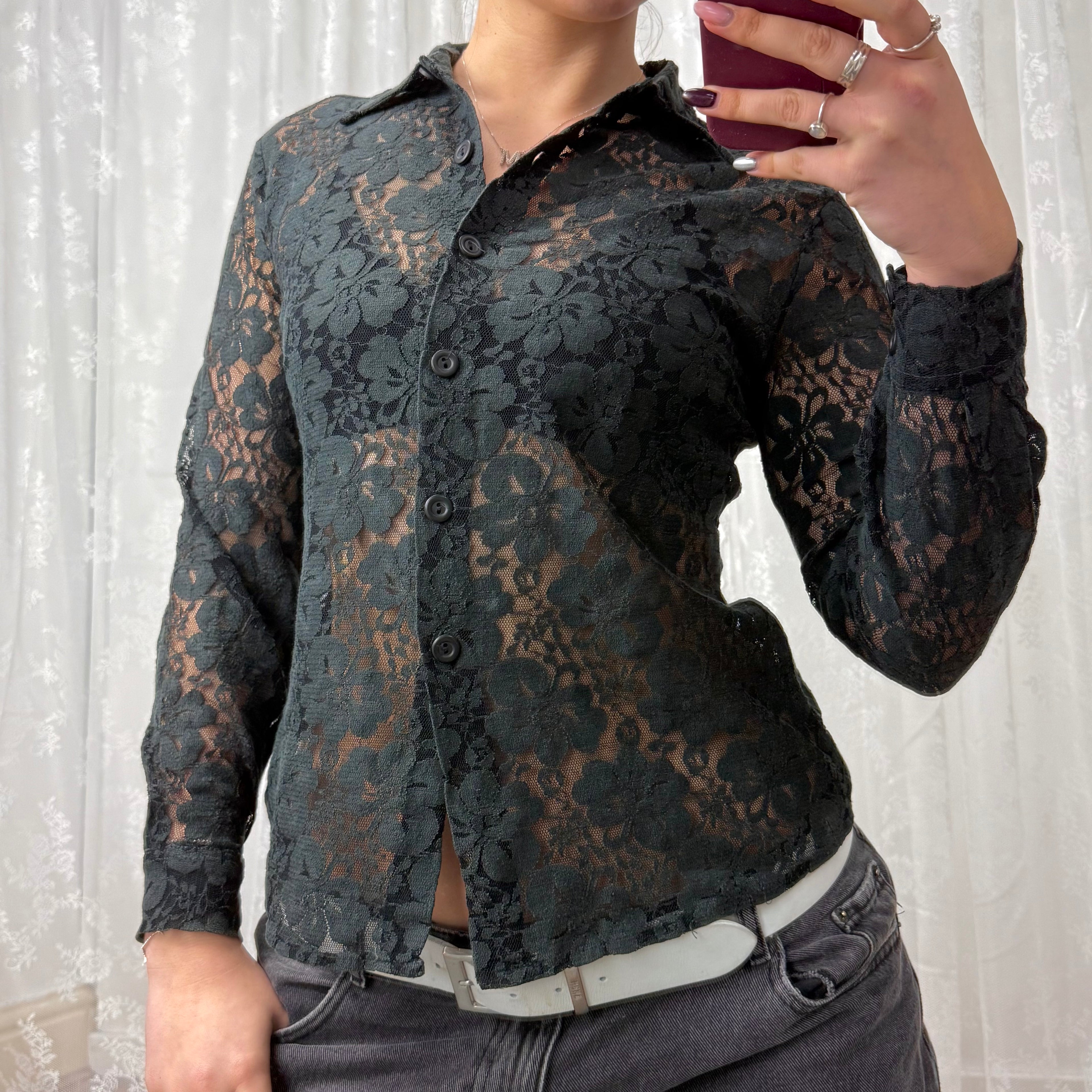 Black lace button up shirt