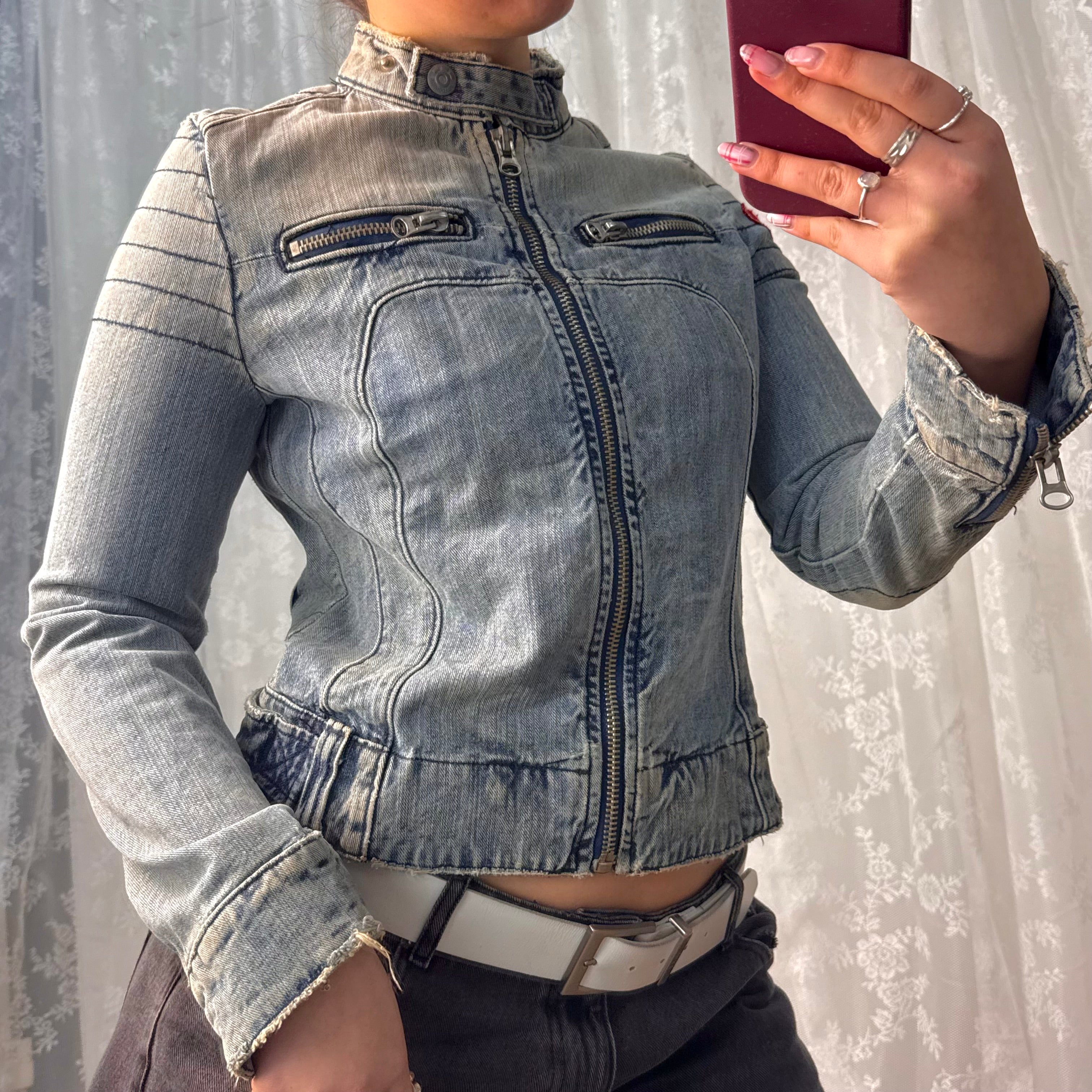 Blue denim racer jacket