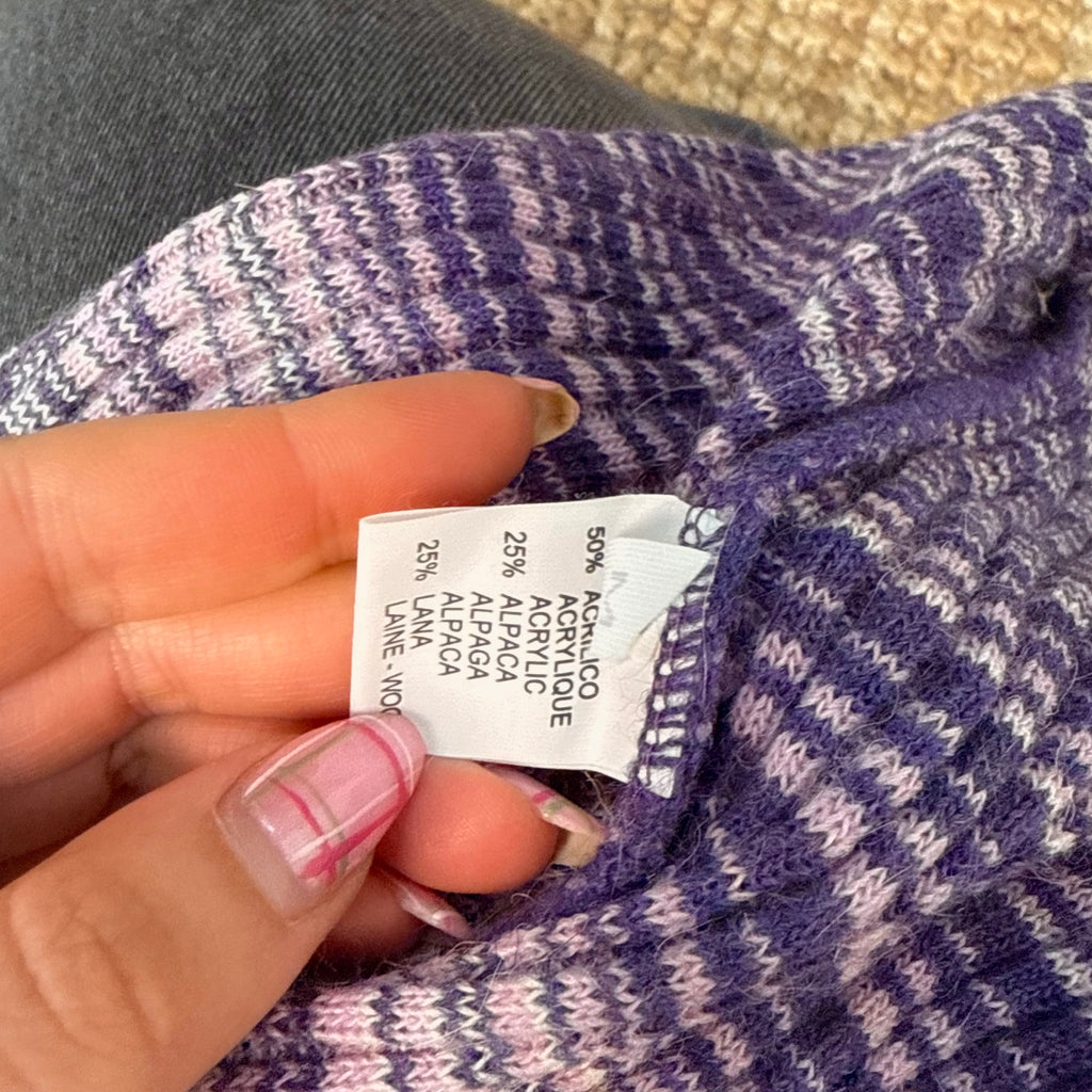 Purple and white wool blend turtleneck
