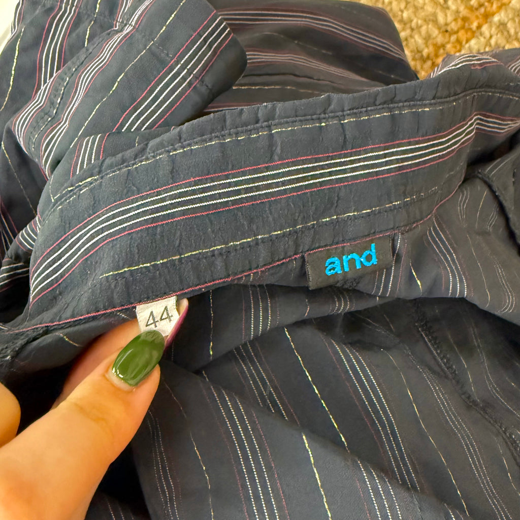 Blue striped collared zip up shirt