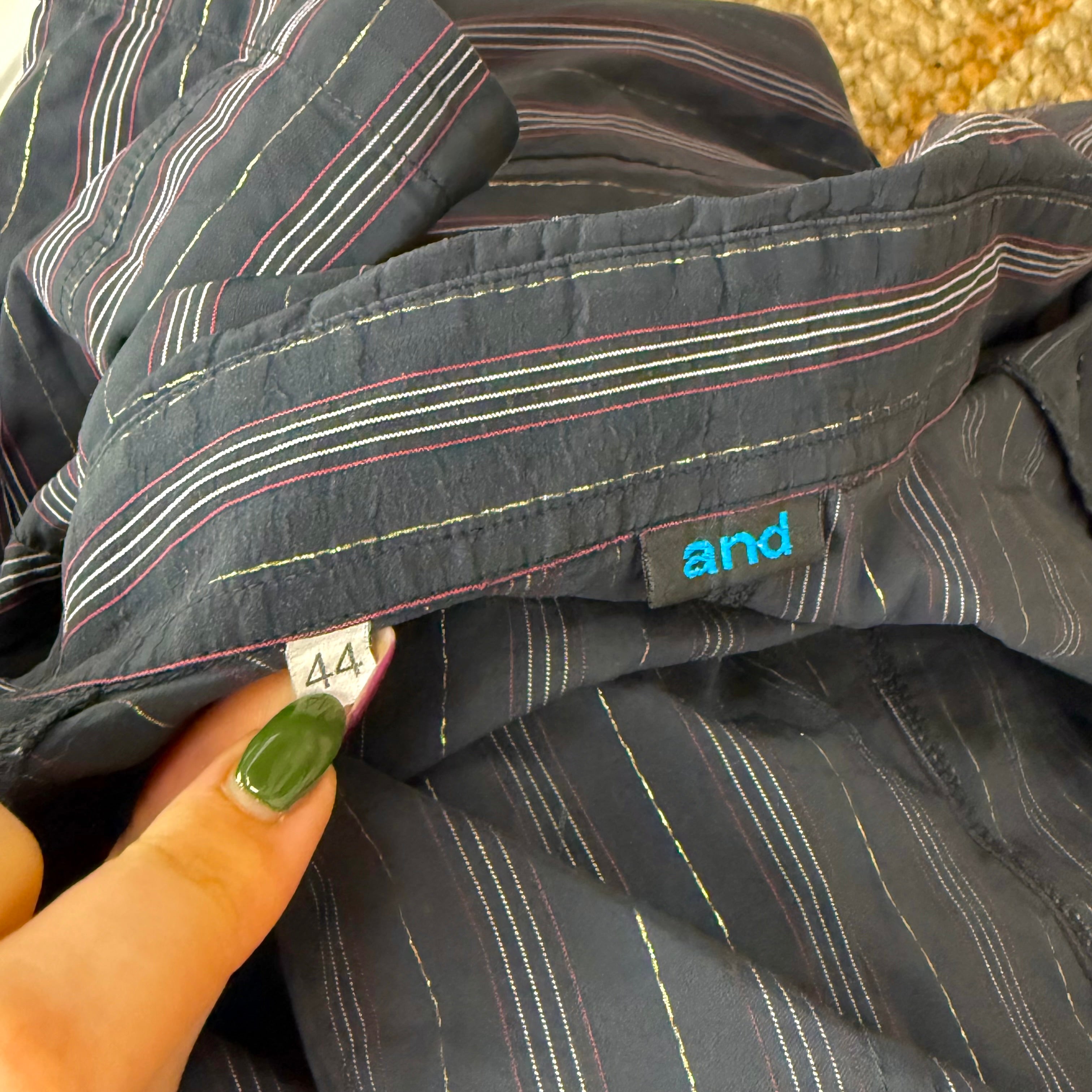 Blue striped collared zip up shirt