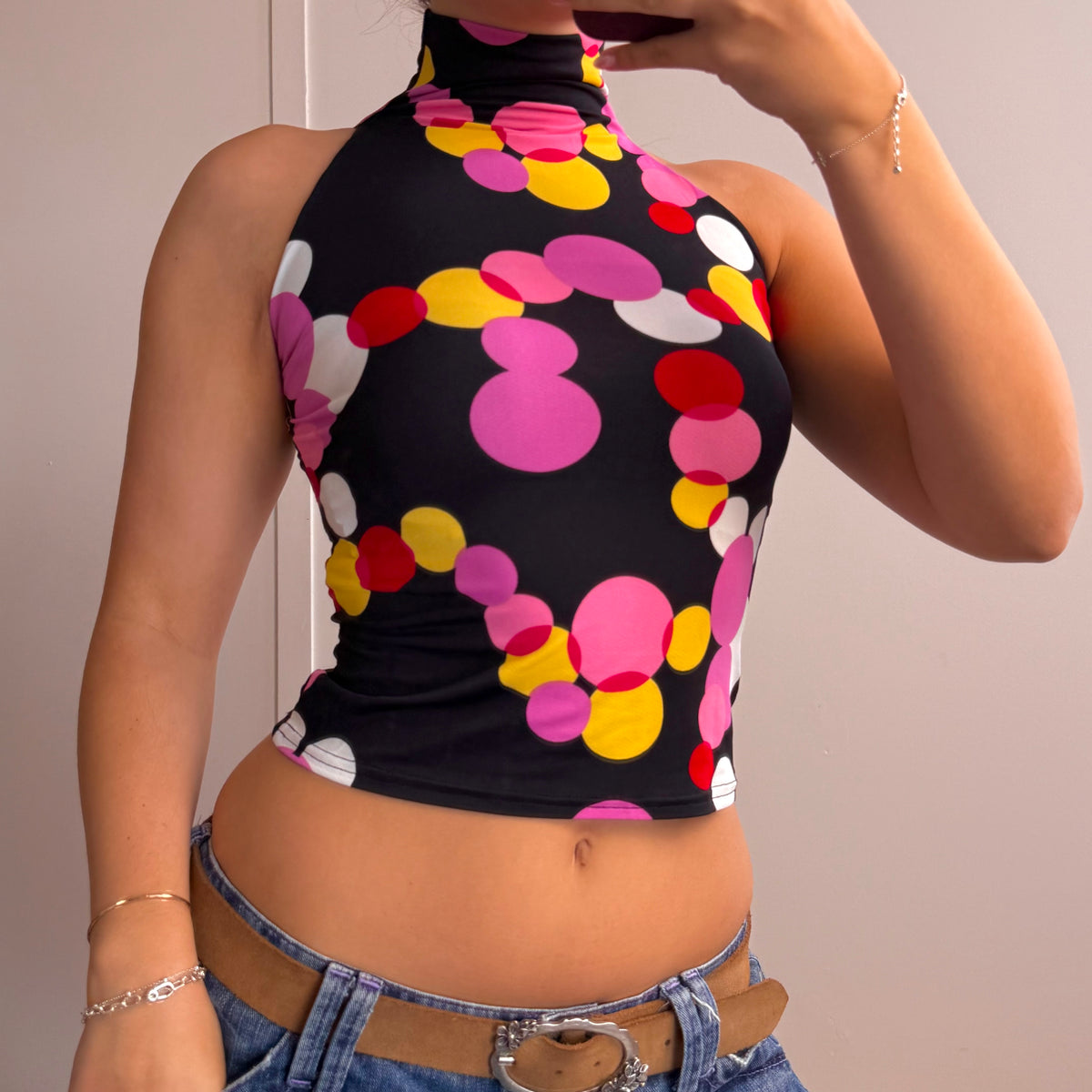 Black spotty turtleneck cropped top