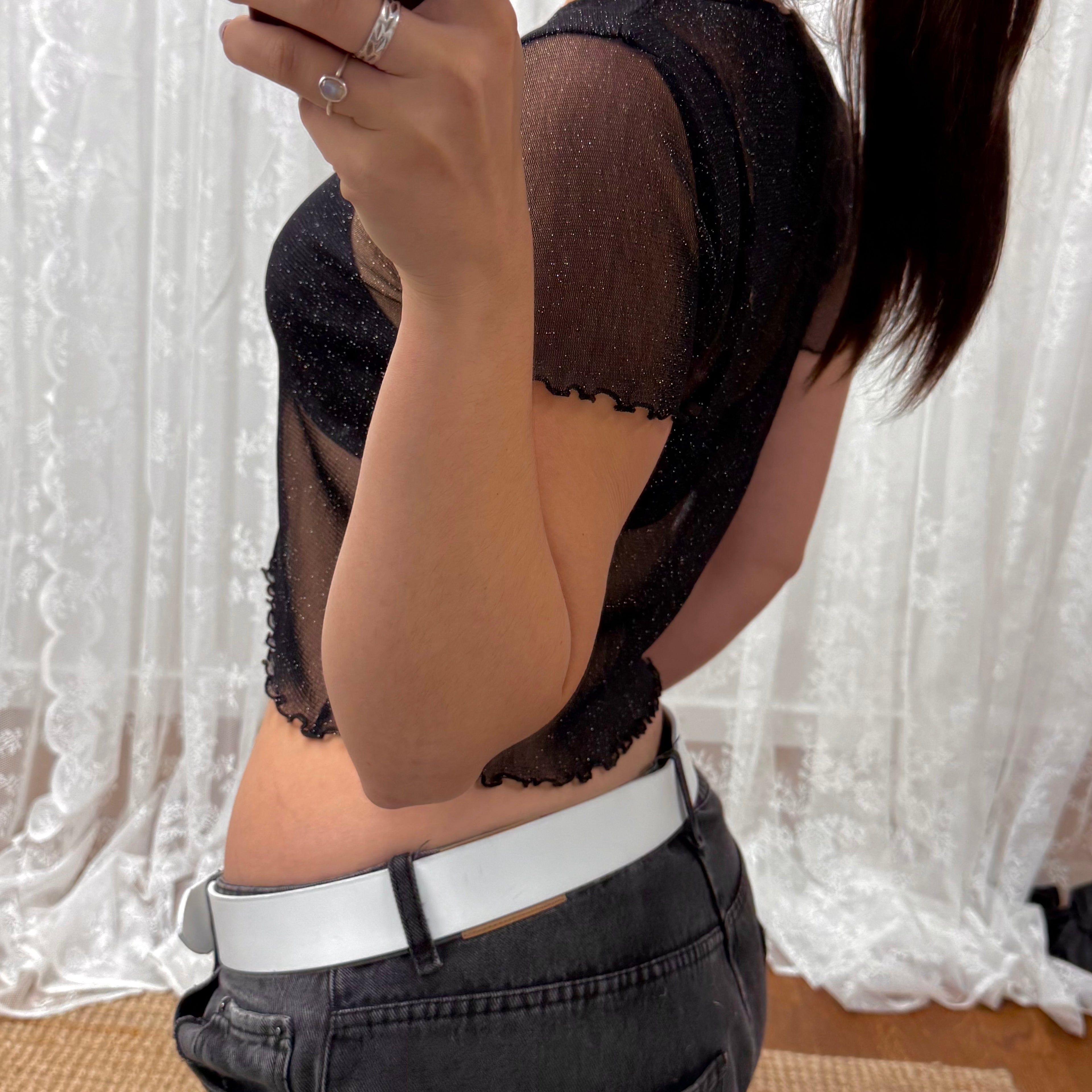 Black glittery mesh top