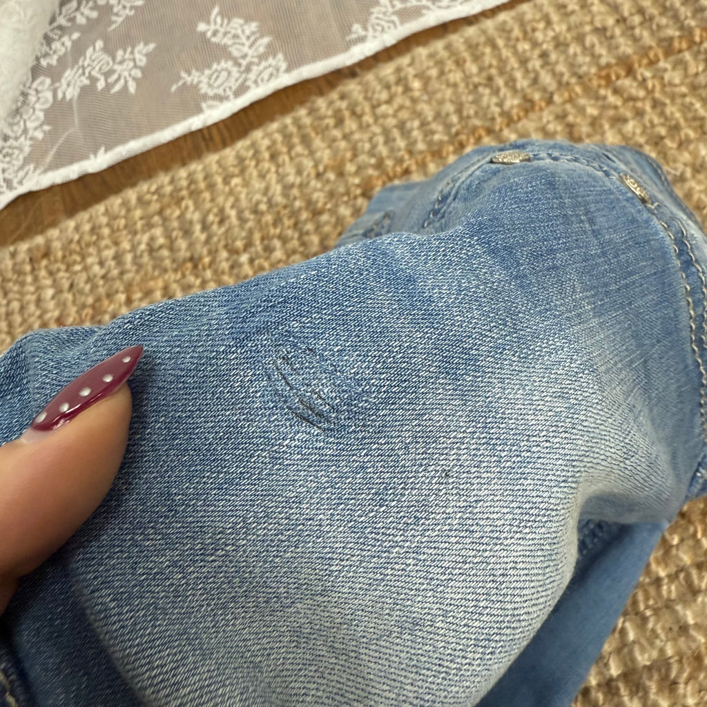 Mid washed denim blue stretchy mini skirt