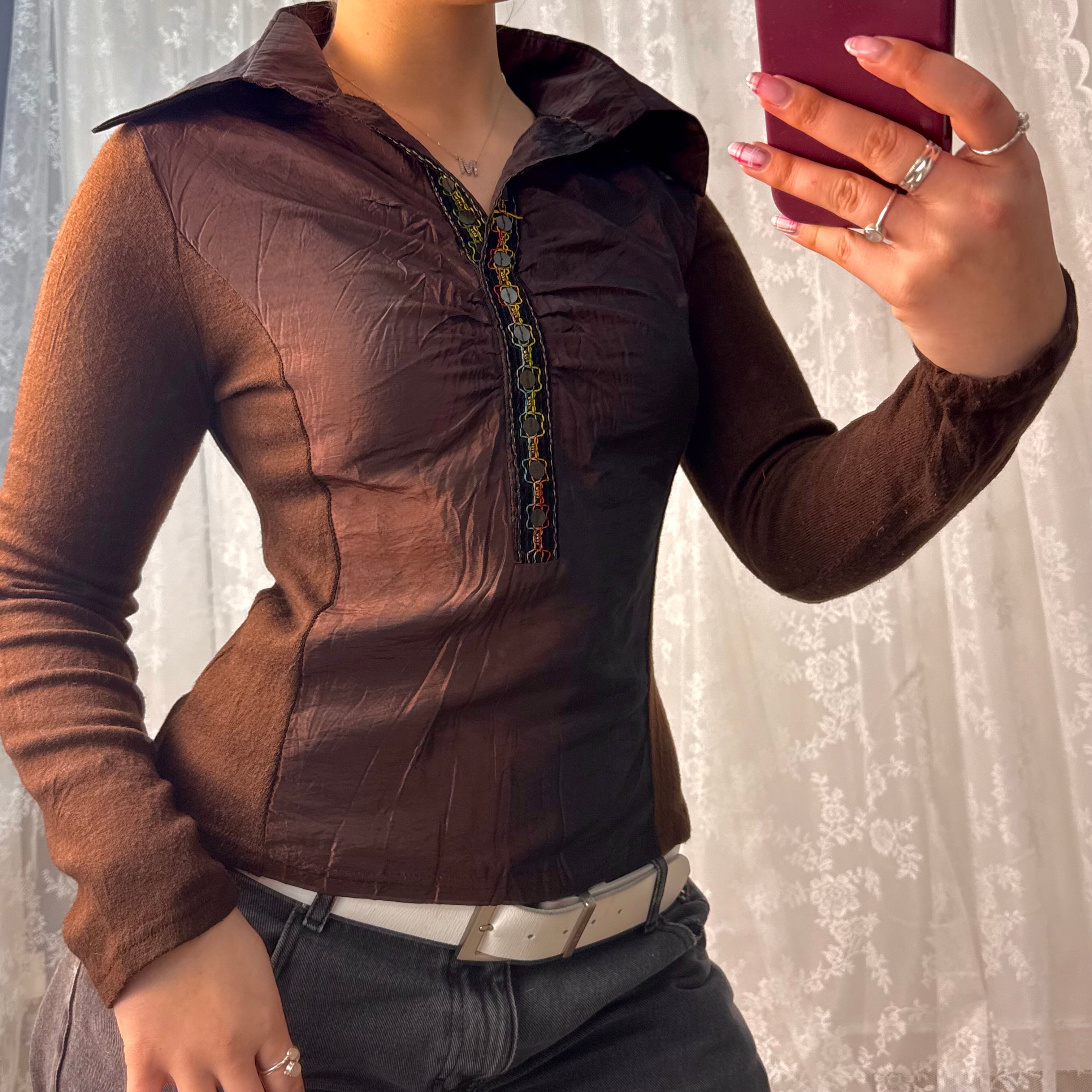 Brown wool blend shiny shirt
