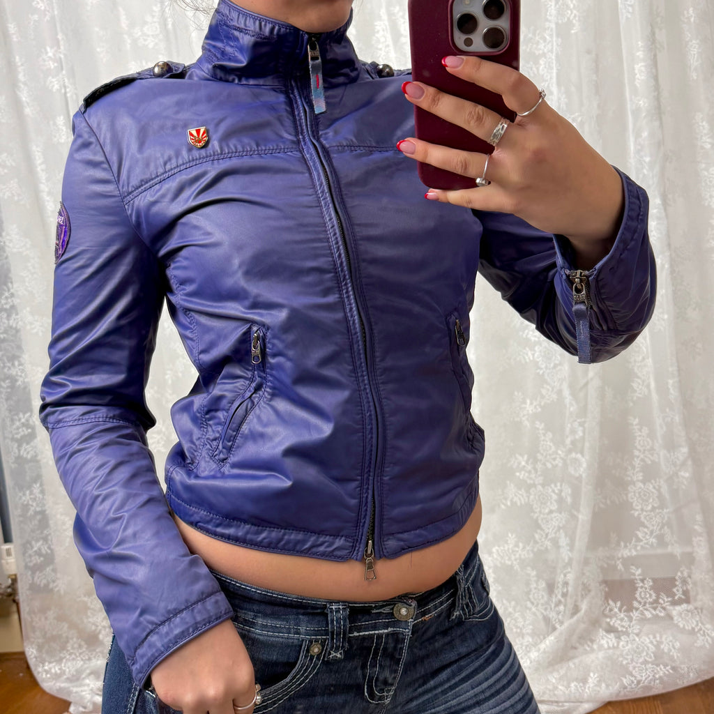 Purple shiny double zip lightweight jacket