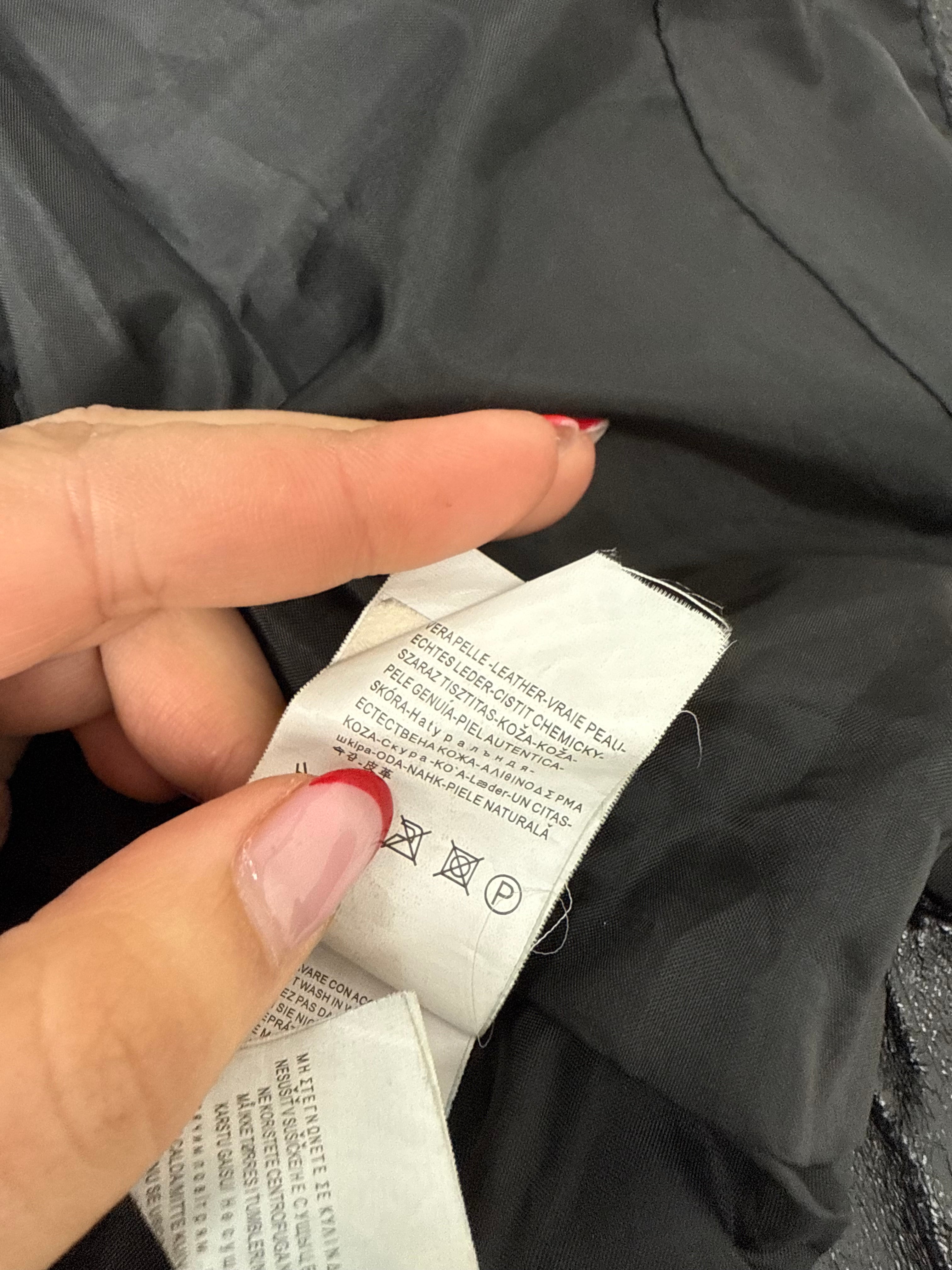 Black shiny leather bomber jacket