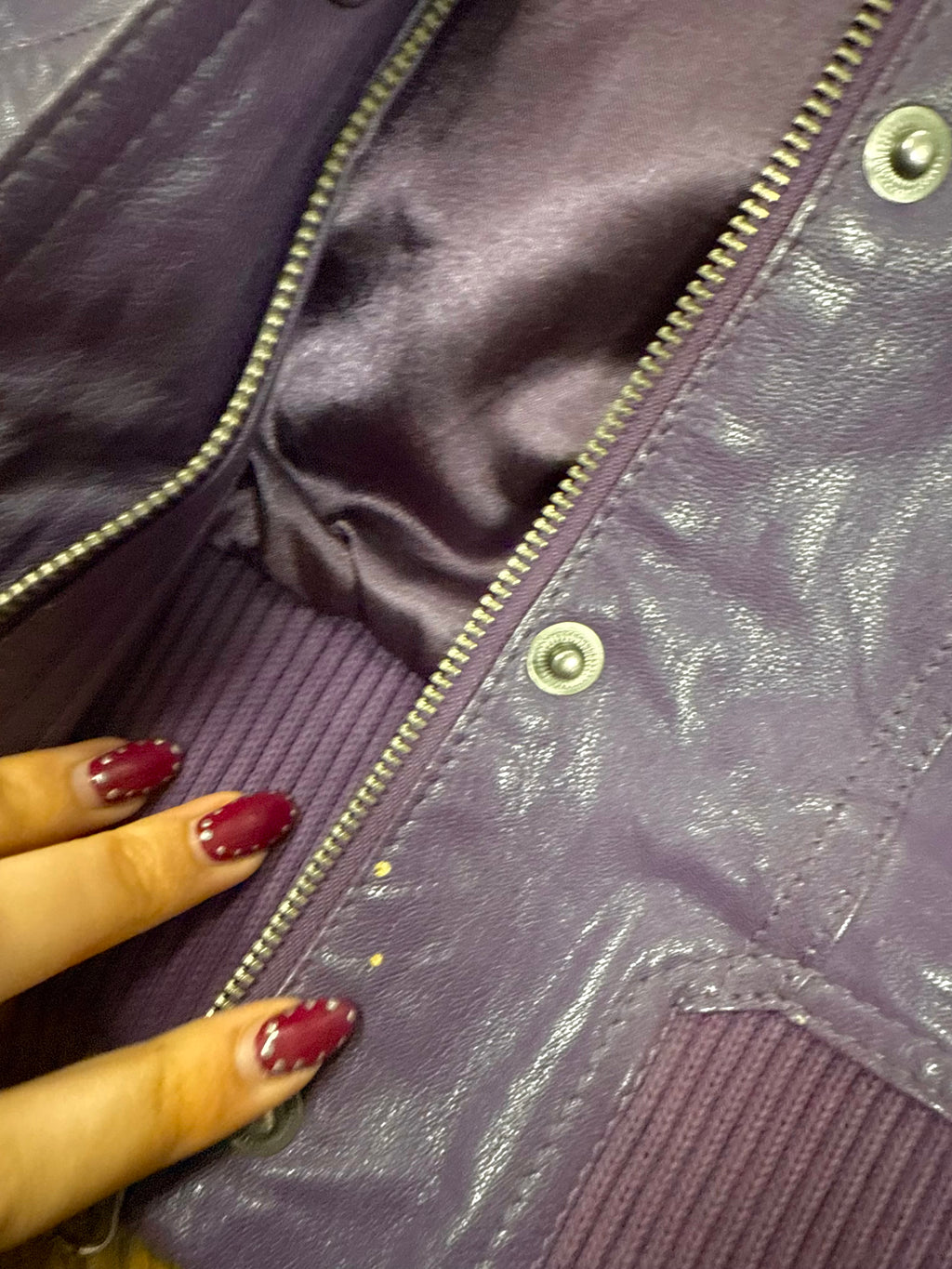Purple leather bomber jacket