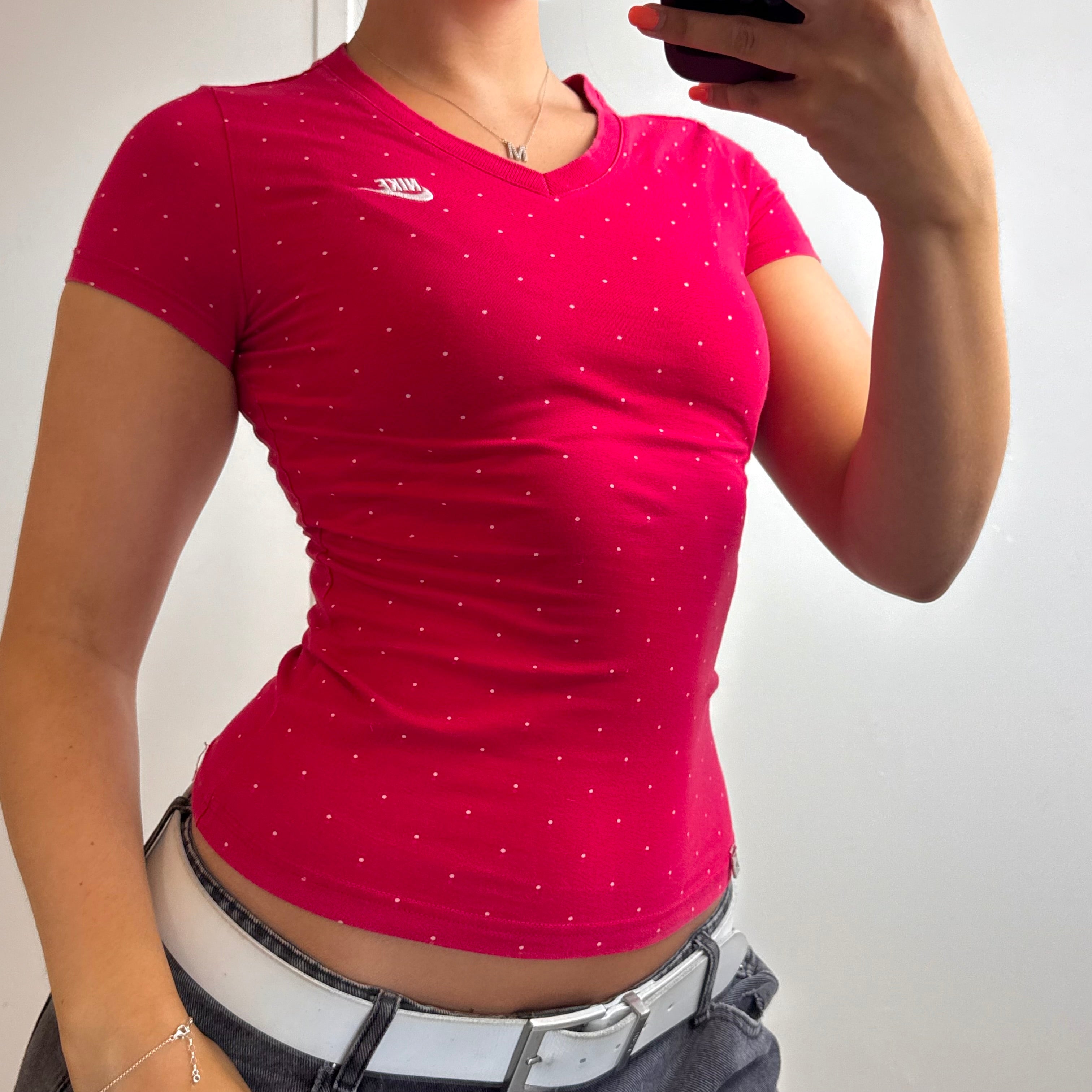 Red and white spotty v neck baby tee