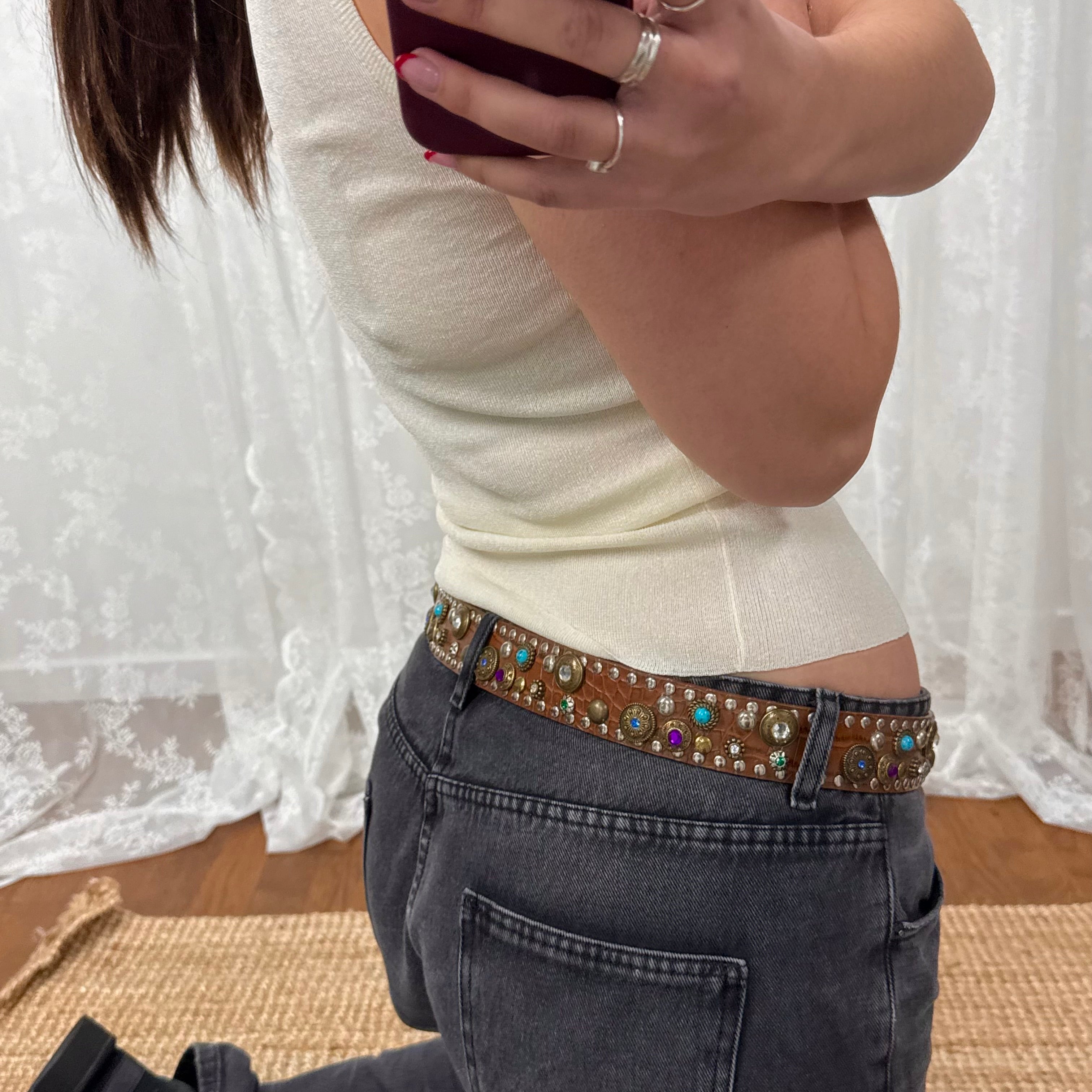 Brown gem buckle belt