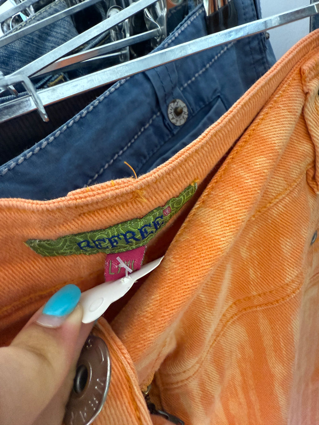 Orange denim midi skirt