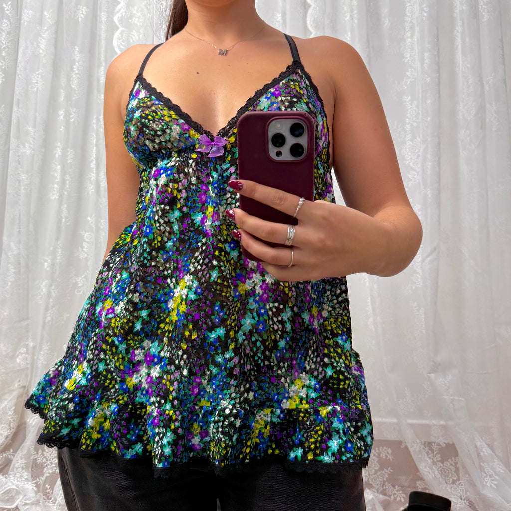 Multicoloured floral ditsy Longlined cami top
