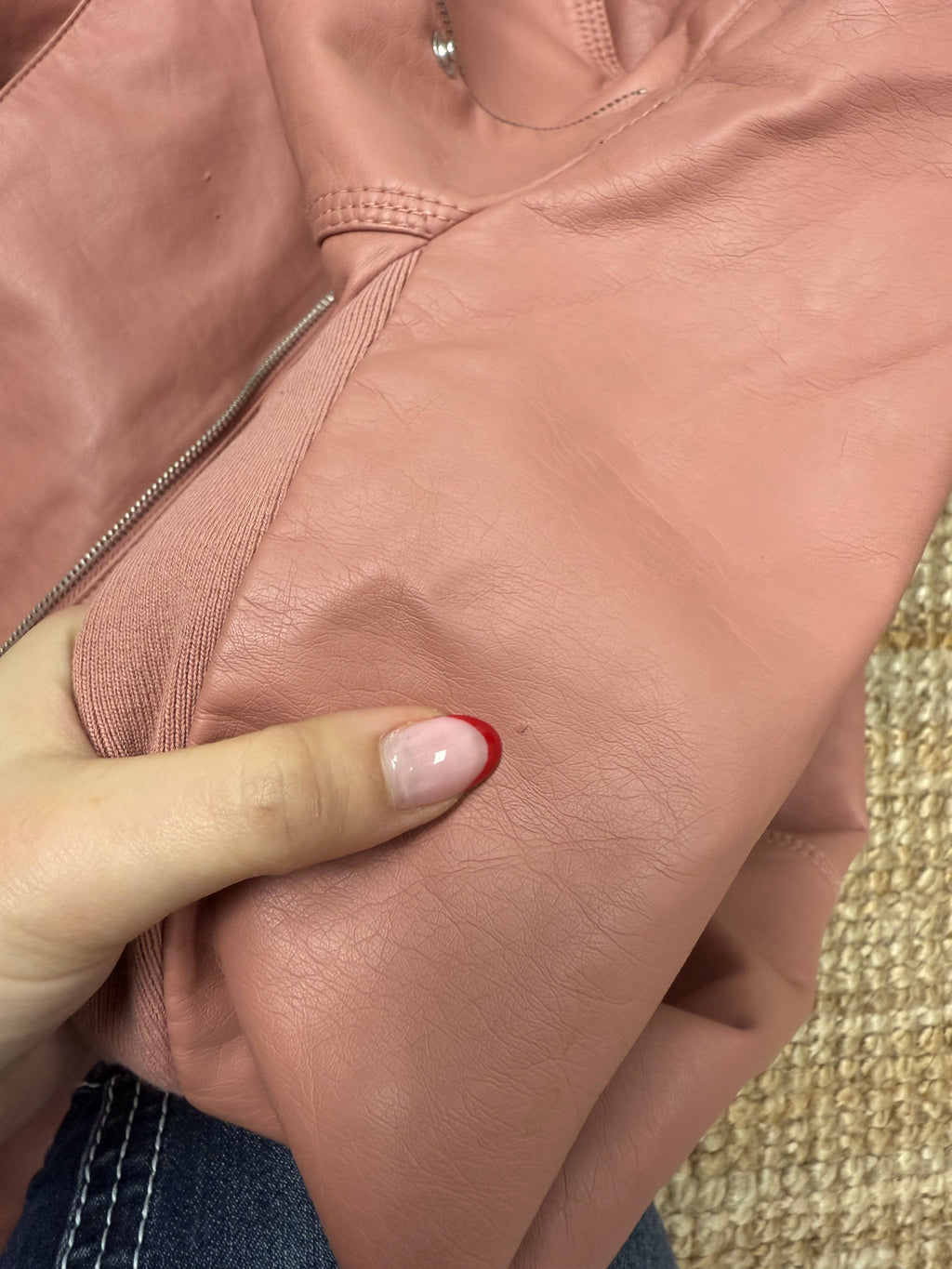 Pink faux leather zip up jacket
