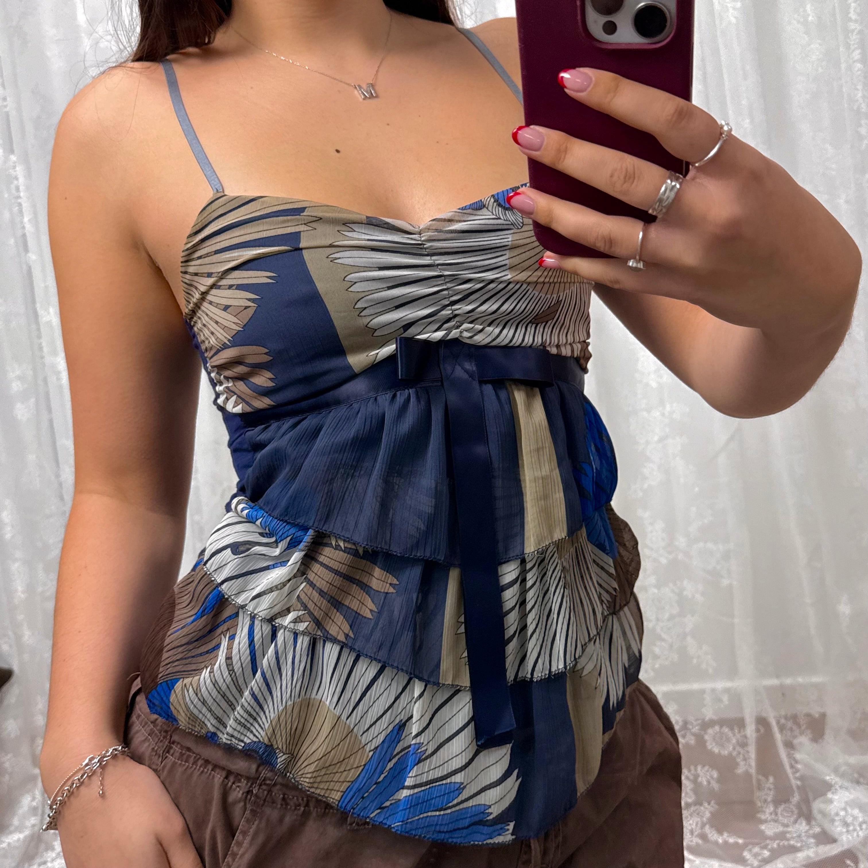 Blue floaty patterned cami top
