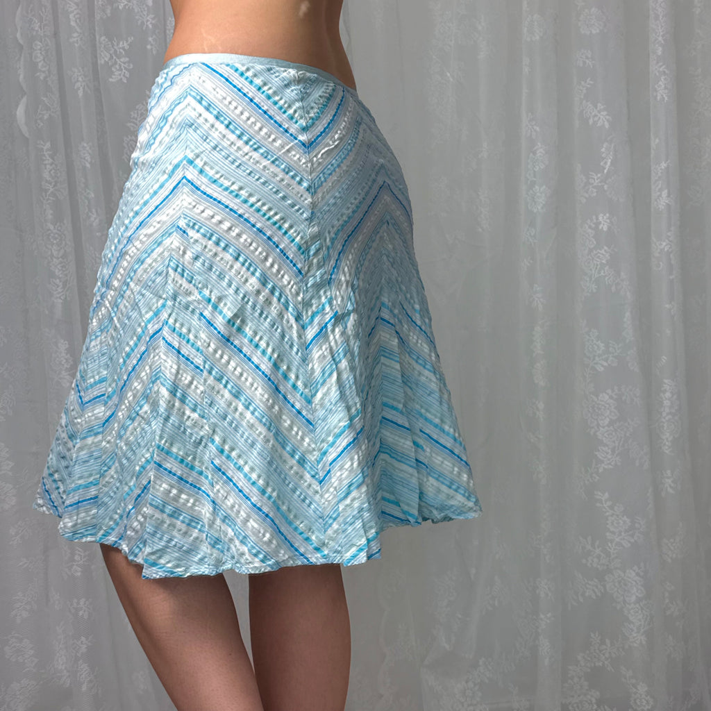 Blue and white striped detailed midi skirt