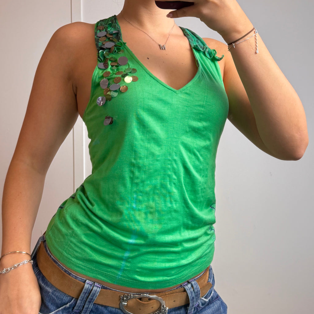 Green sequin cami top