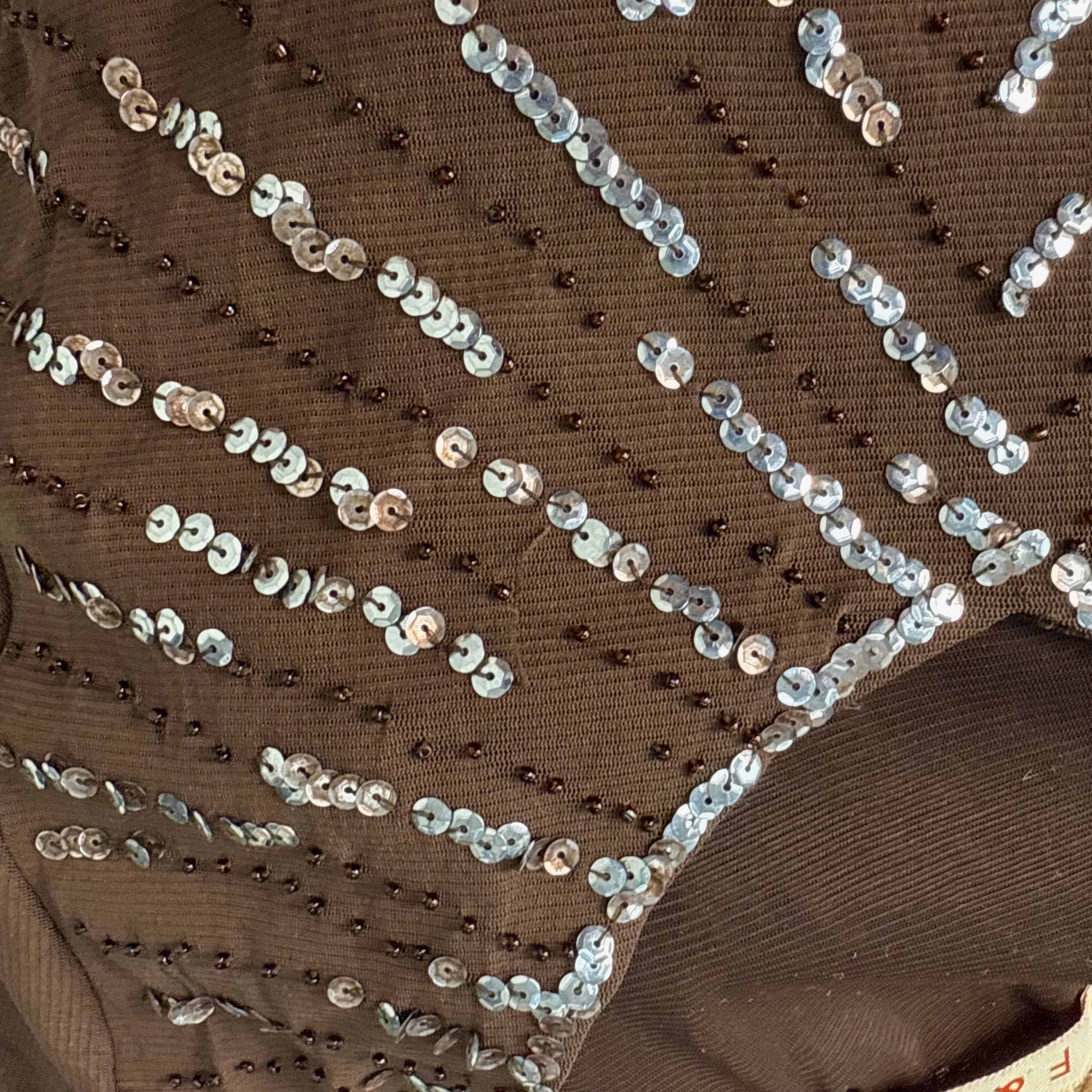 Brown mesh sequin long sleeved top