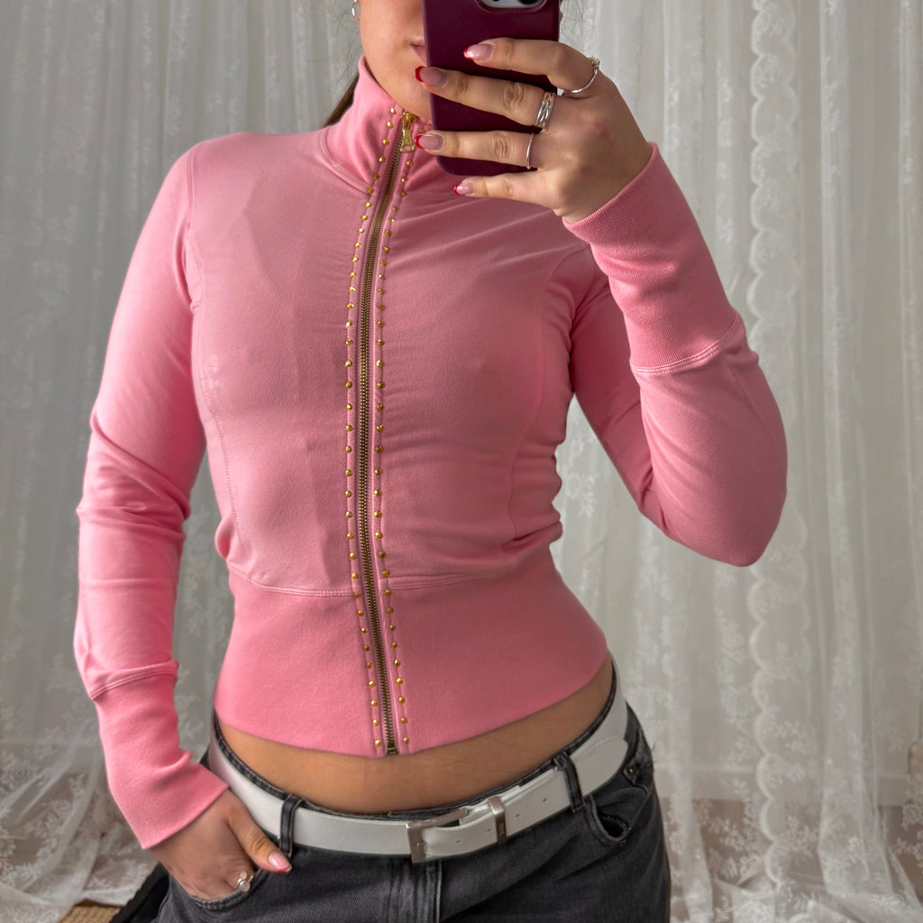 Pink and gold studded zip up