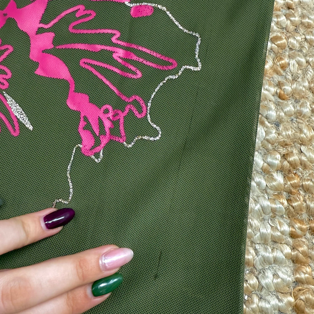 Green and pink tank top with mesh back