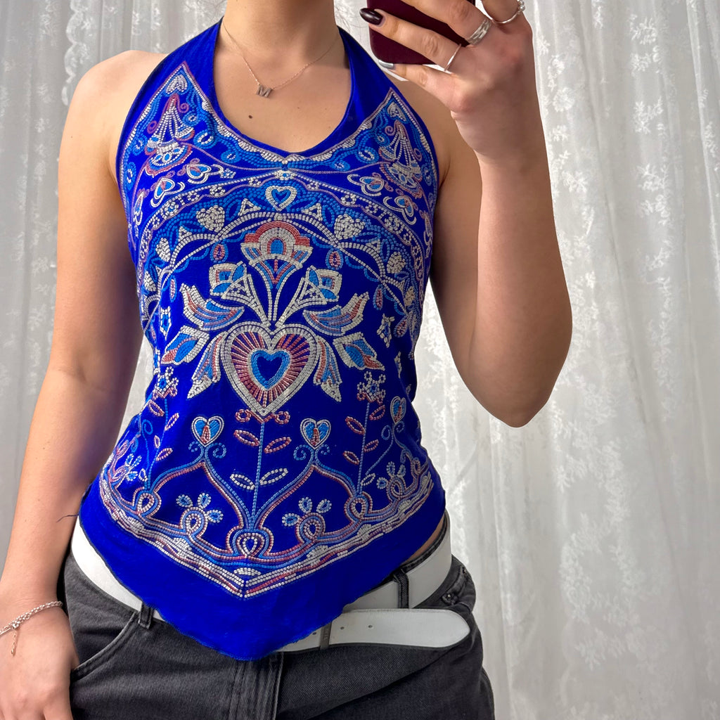 Blue detailed halterneck top