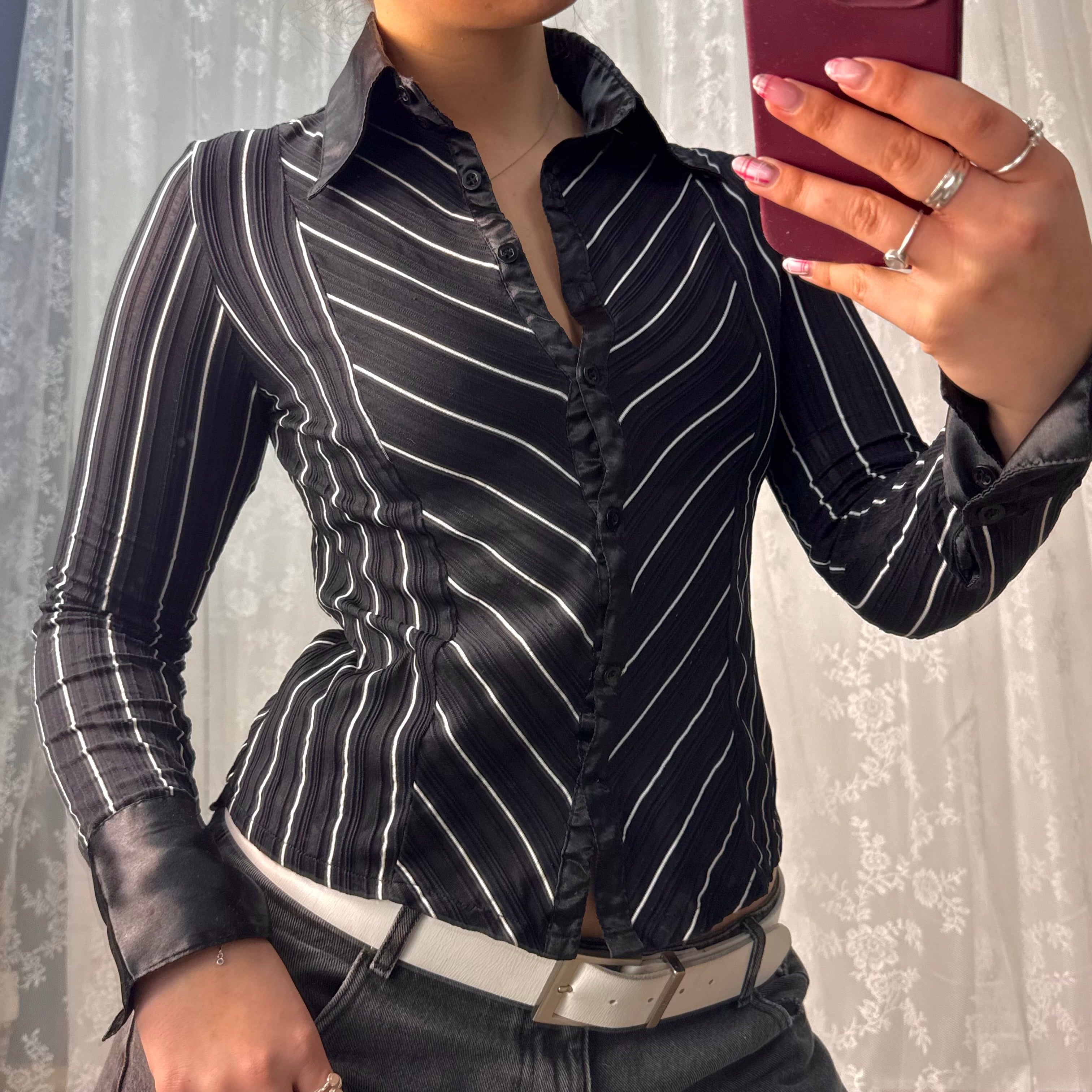 Black and white mesh shirt