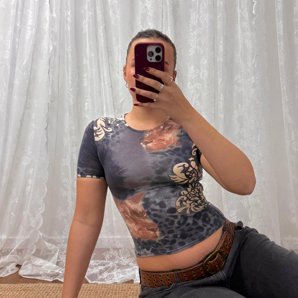 Grey animal printed baby tee