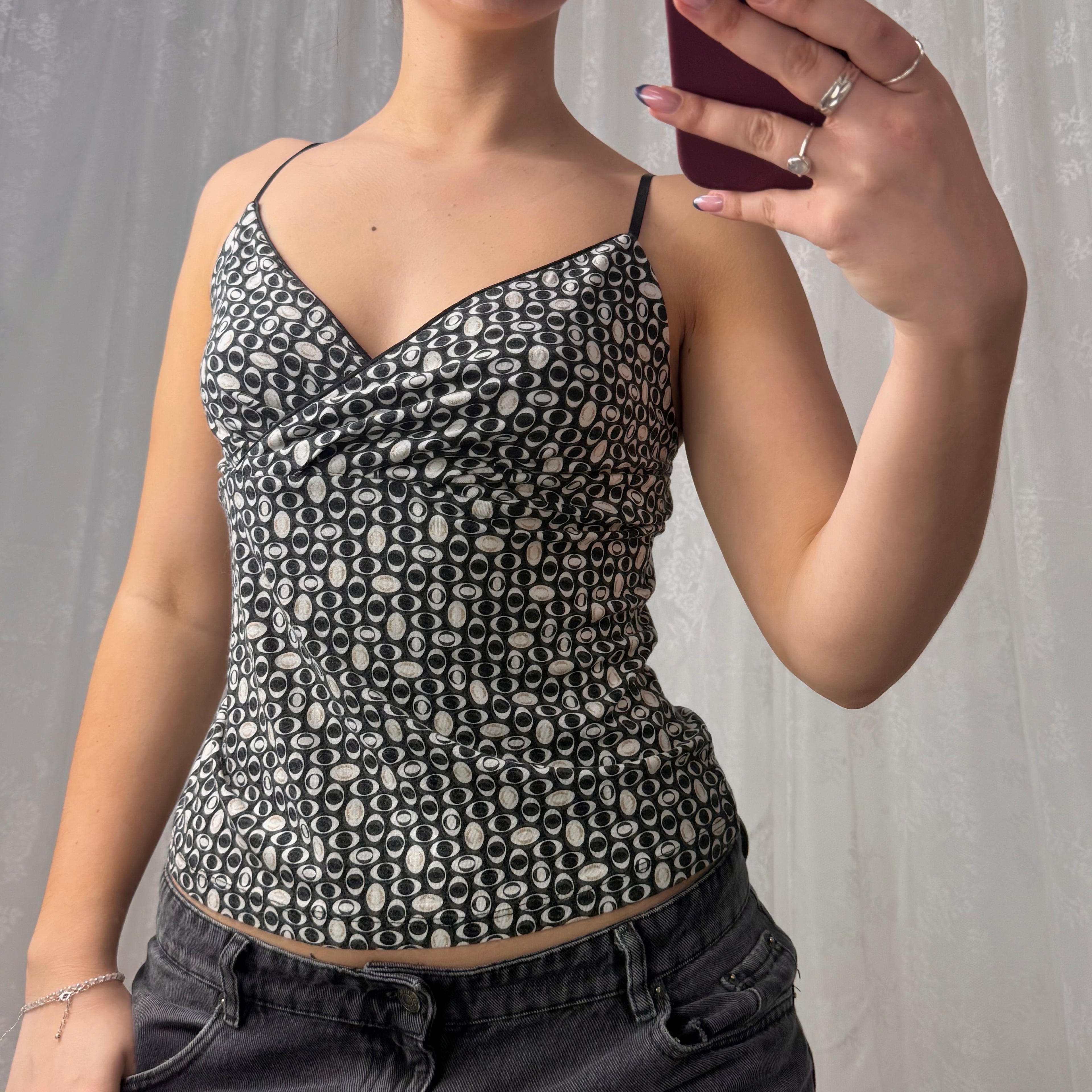 Black patterned halterneck top