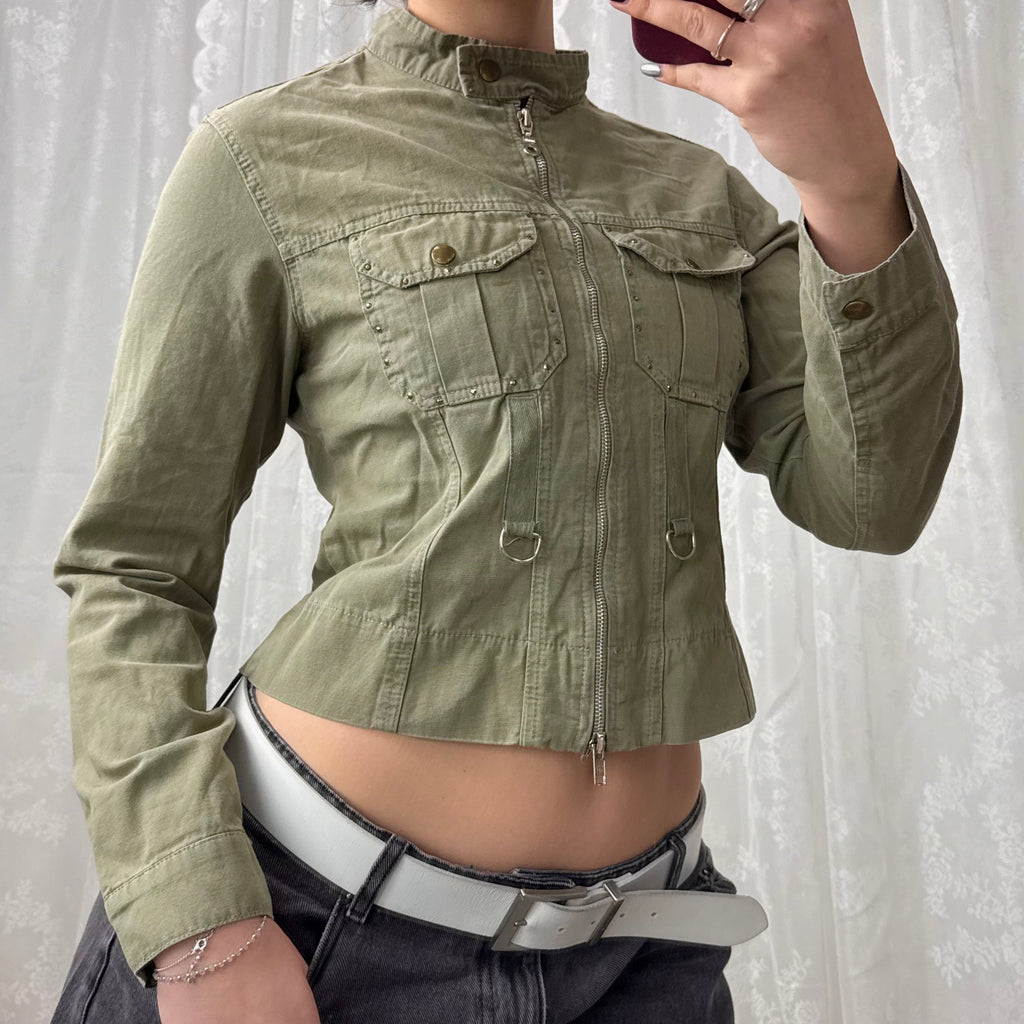 Green ‘skull’ double zip jacket