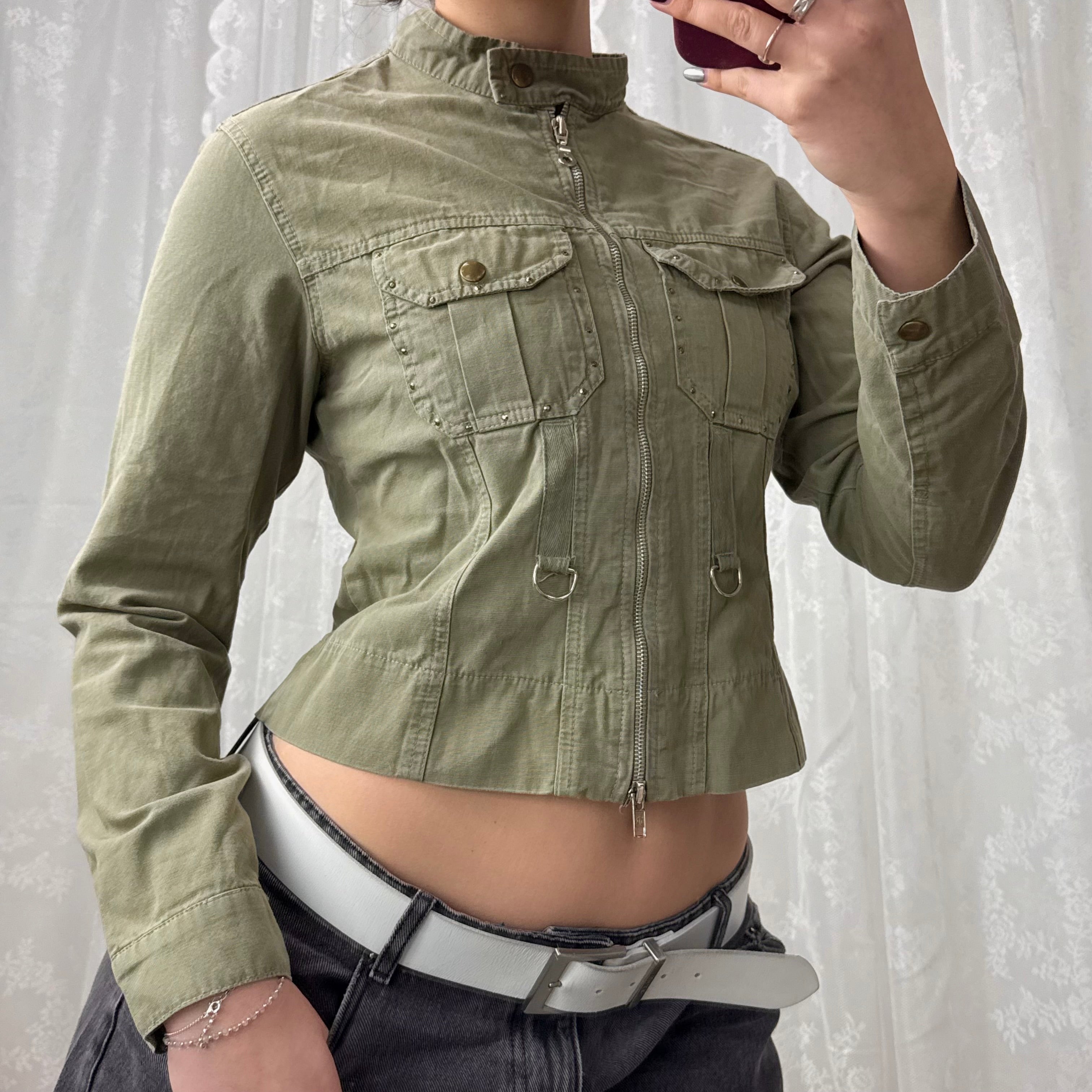 Green ‘skull’ double zip jacket
