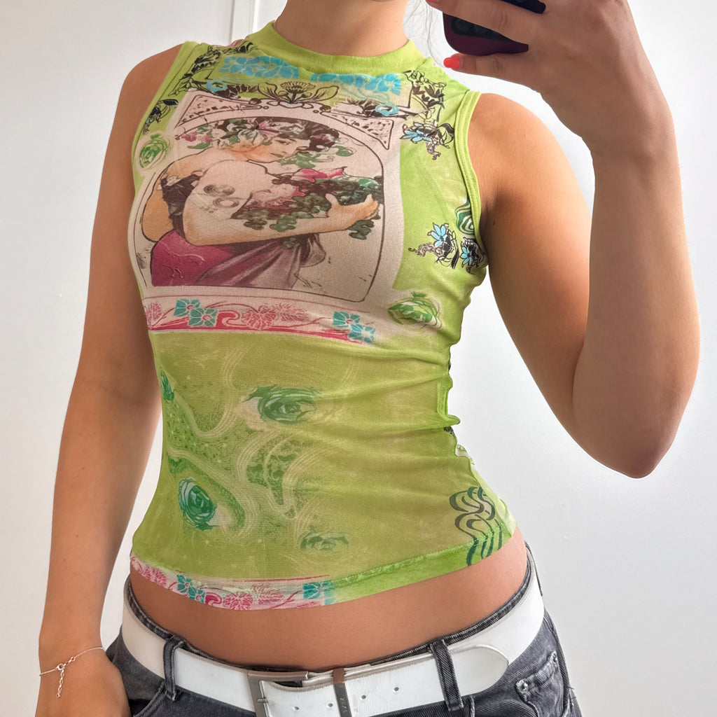 Green mesh patterned top