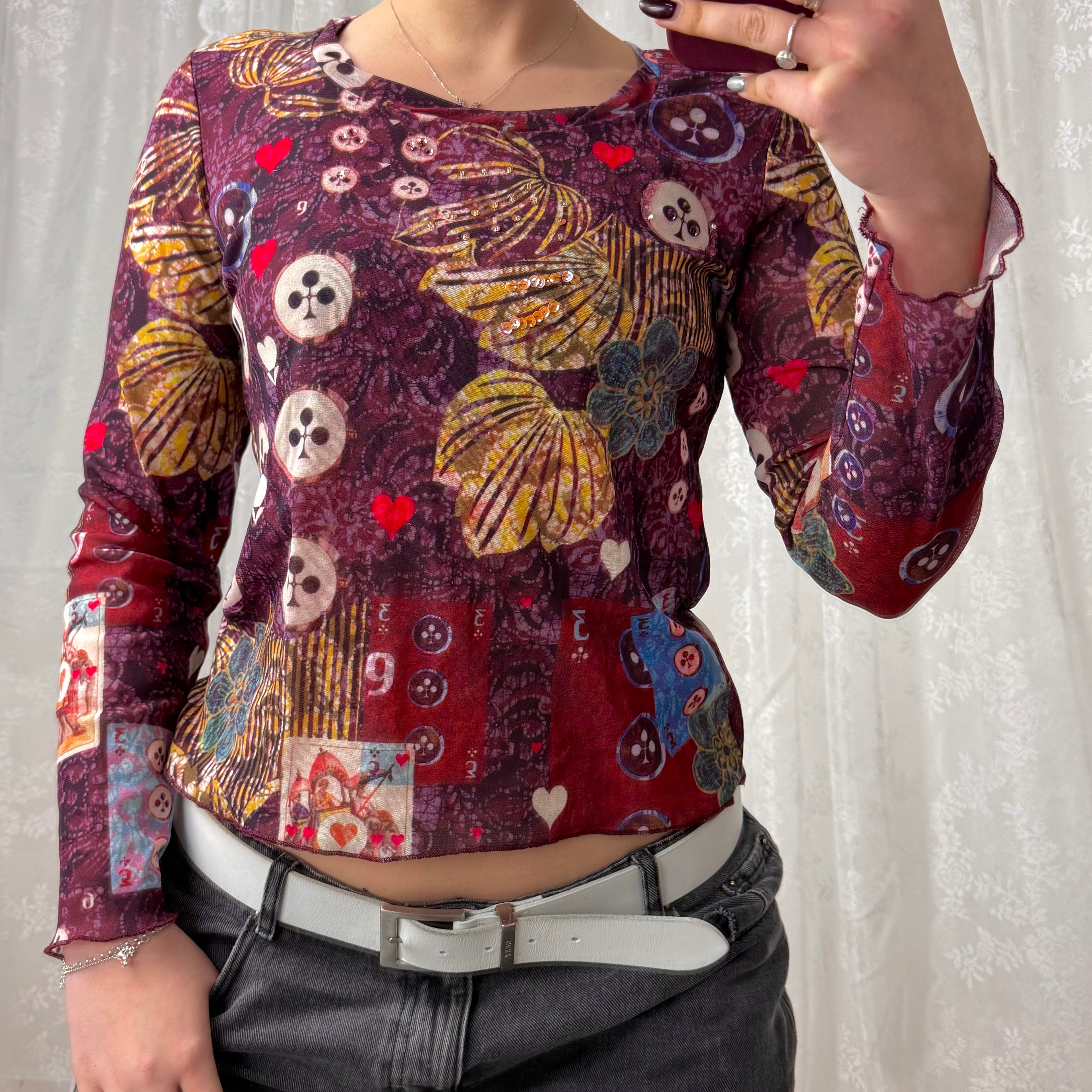 Multicoloured patterned sequin long sleeved top