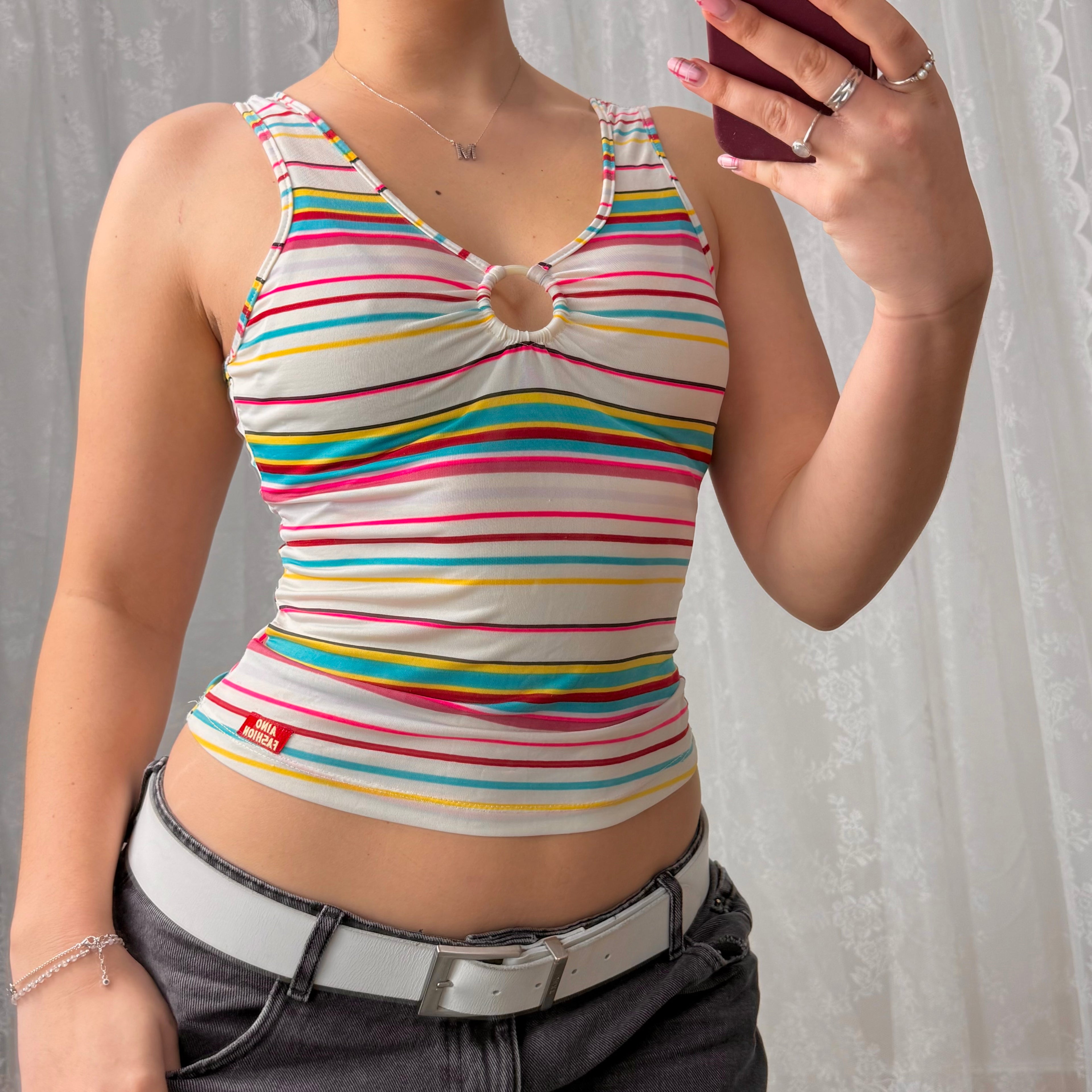 Multicoloured striped slinky tank top