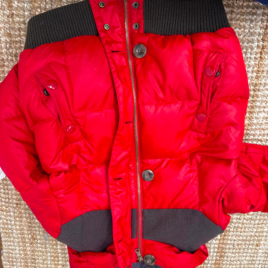 Brown and red puffer jacket