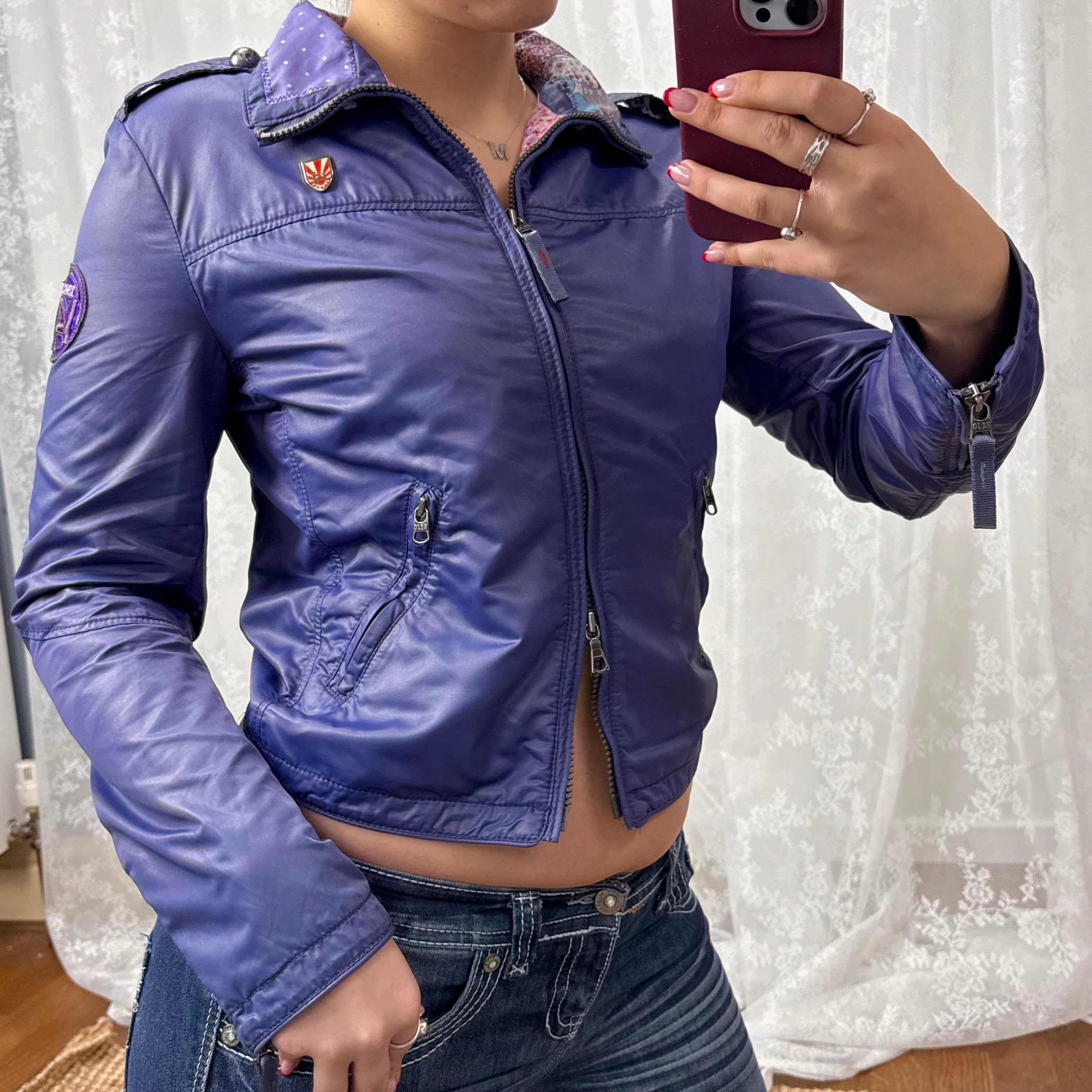 Purple shiny double zip lightweight jacket