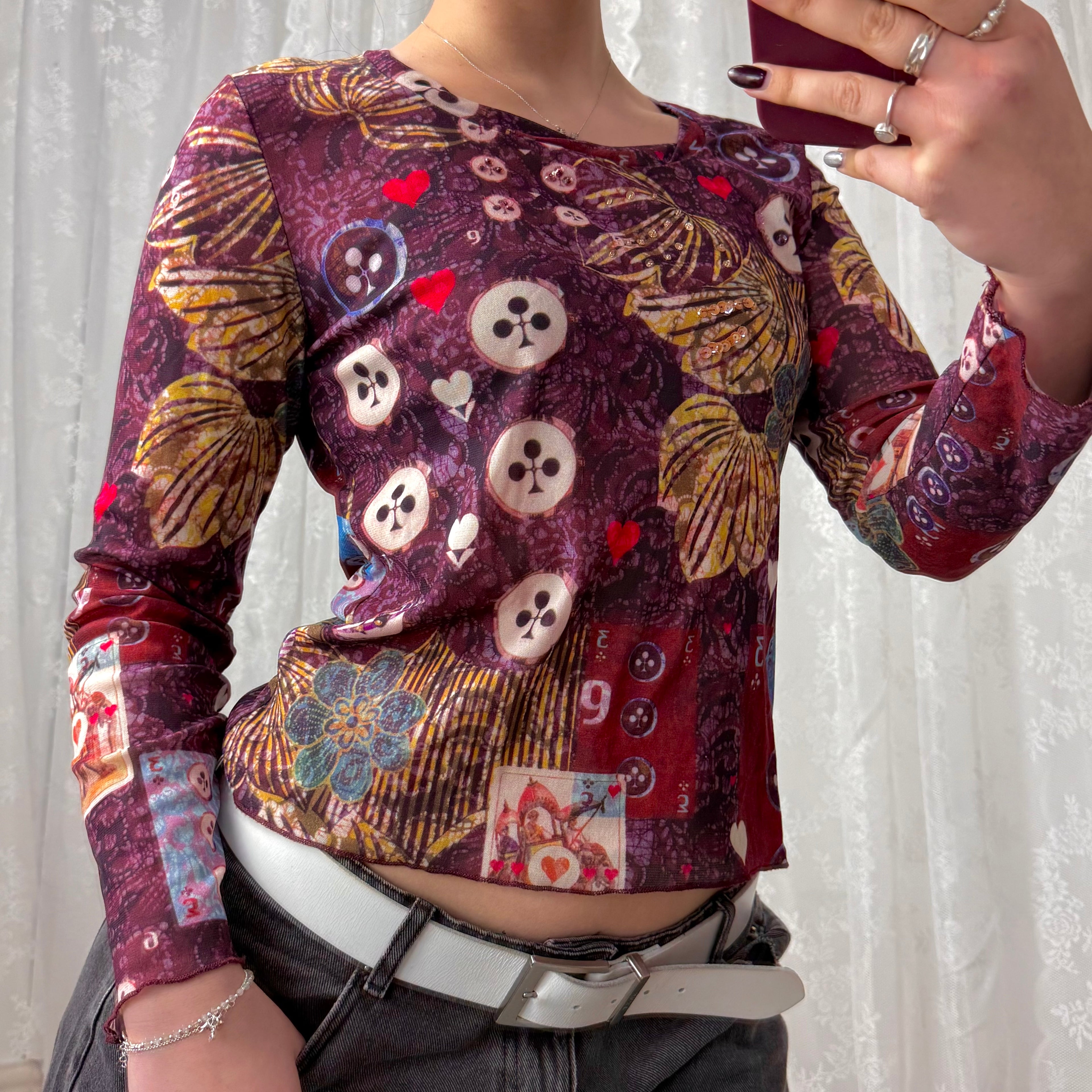 Multicoloured patterned sequin long sleeved top
