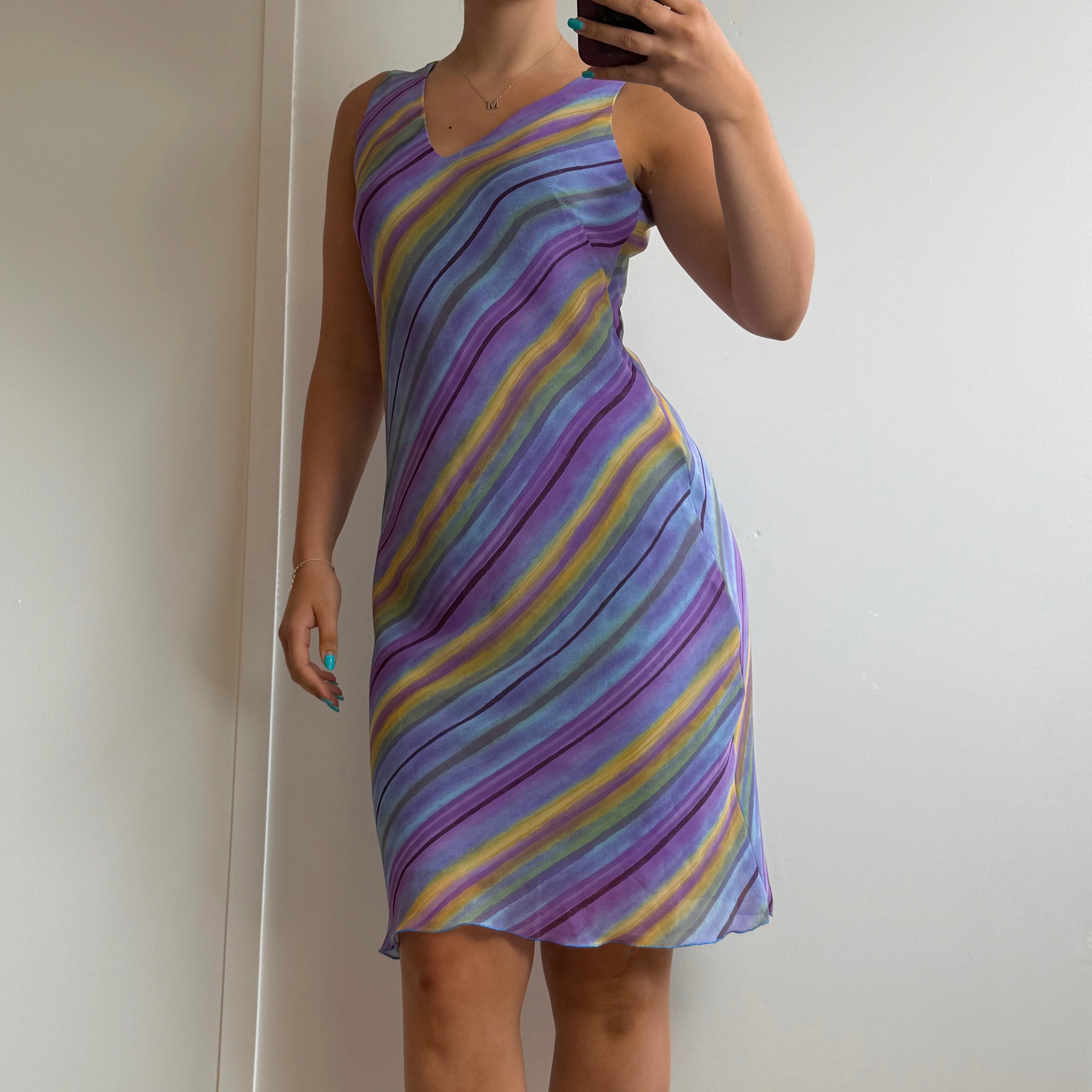 Purple striped mesh midi dress