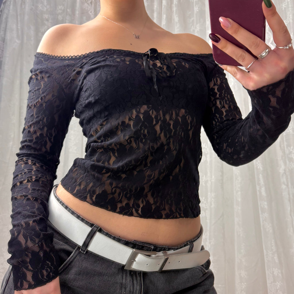 Black lace off the shoulder top