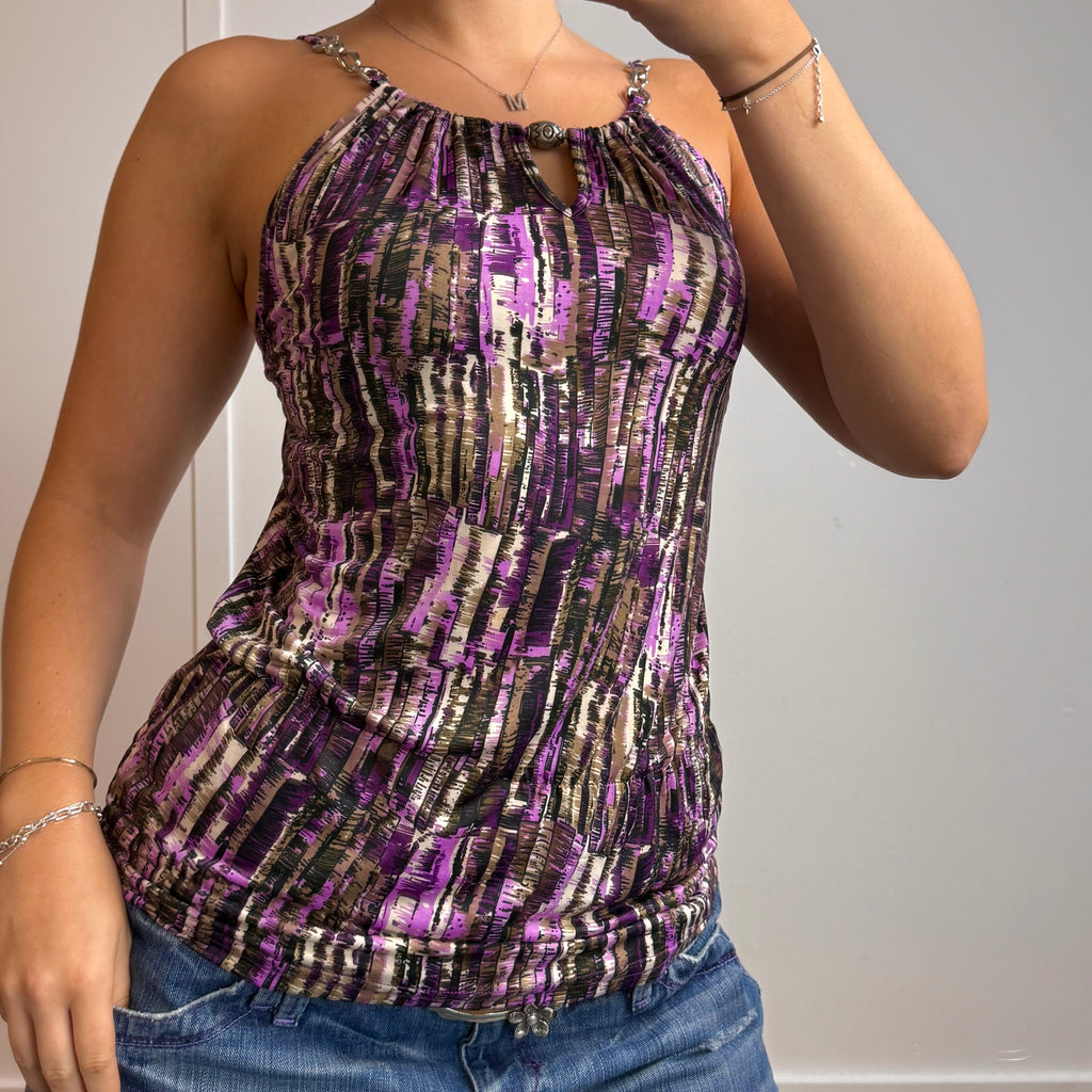 Purple patterned slinky cami top