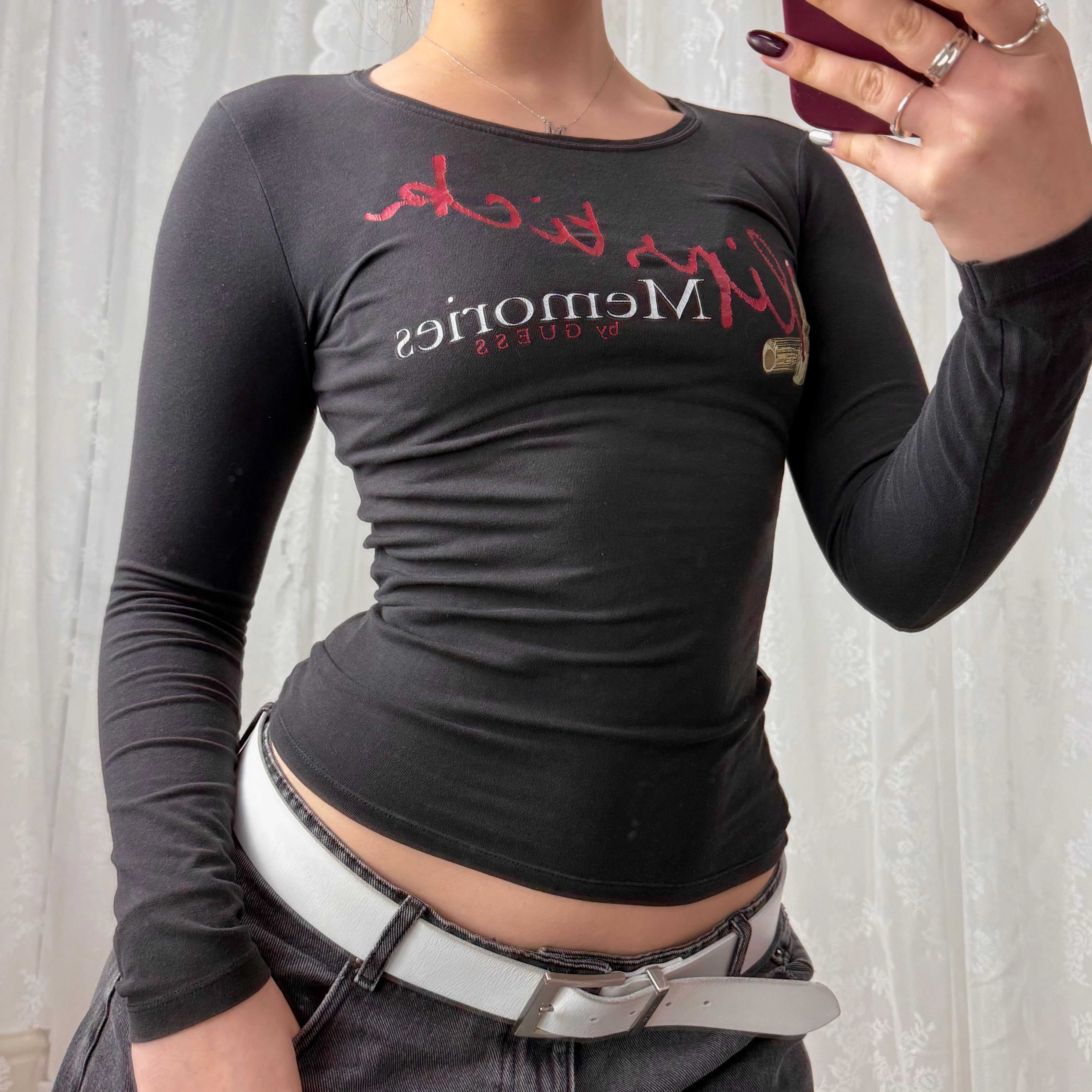 Black detailed GUESS long sleeved top