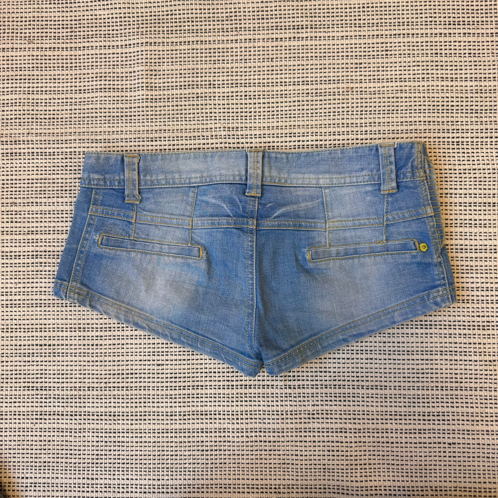Blue denim micro mini shorts