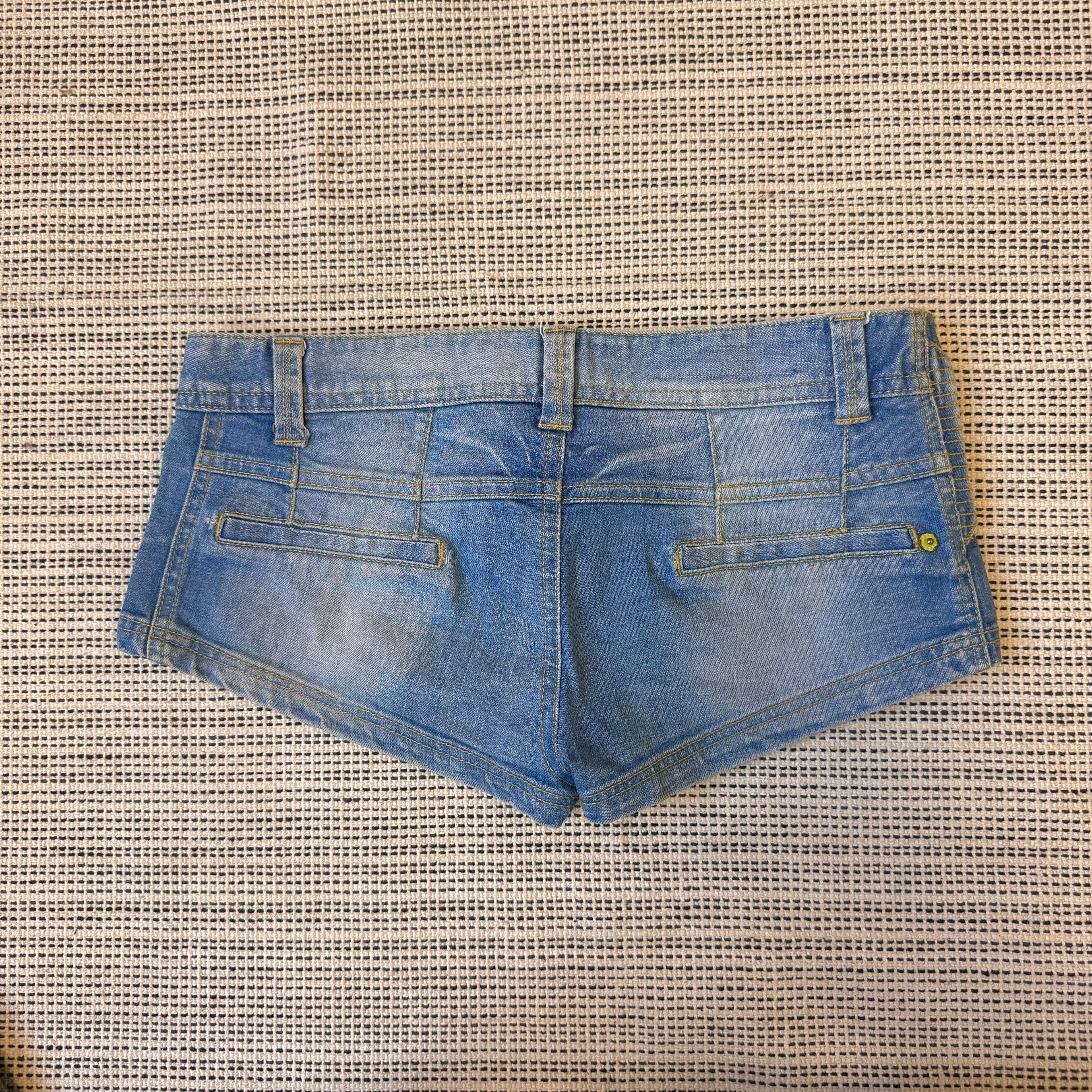 Blue denim micro mini shorts