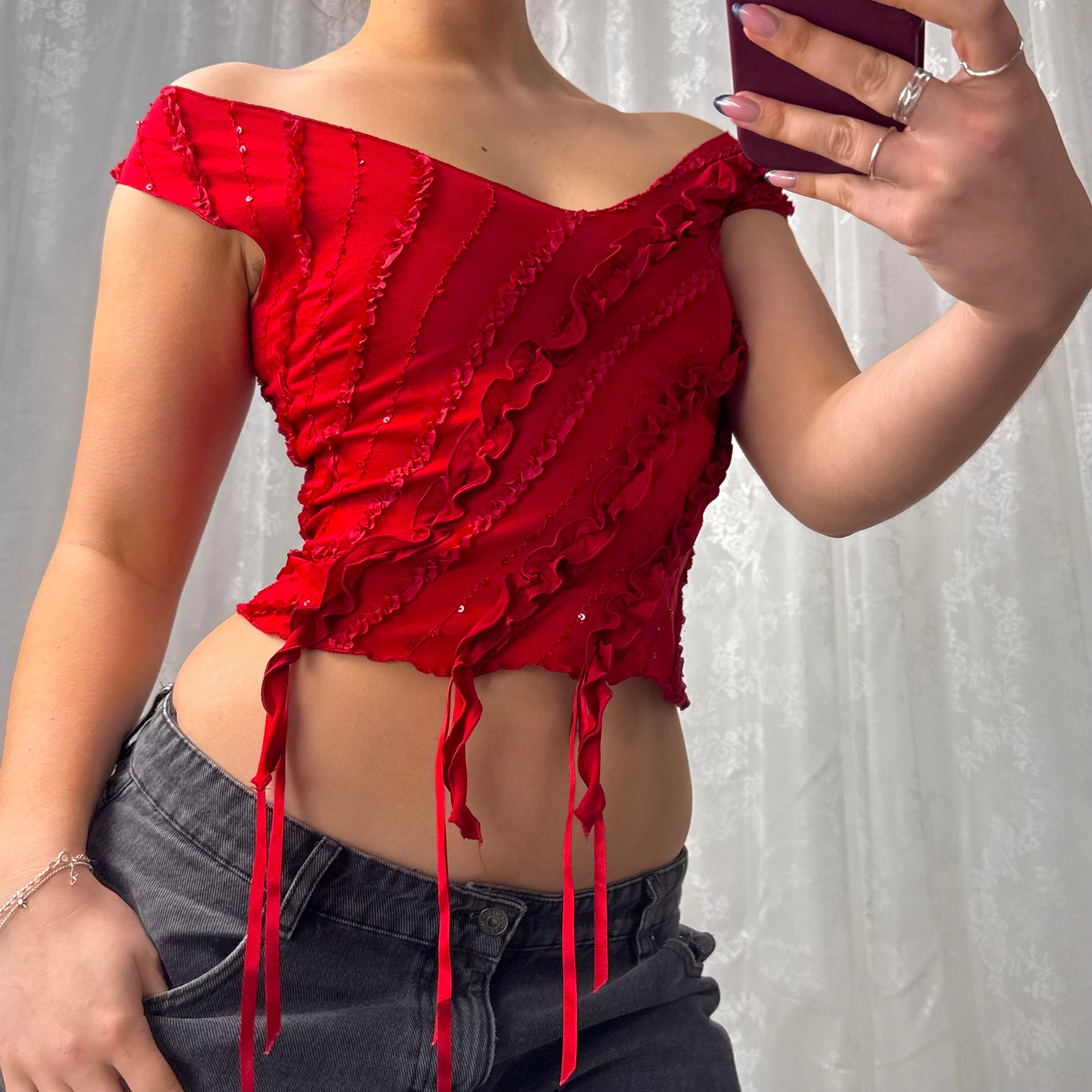 Red sequin detailed top