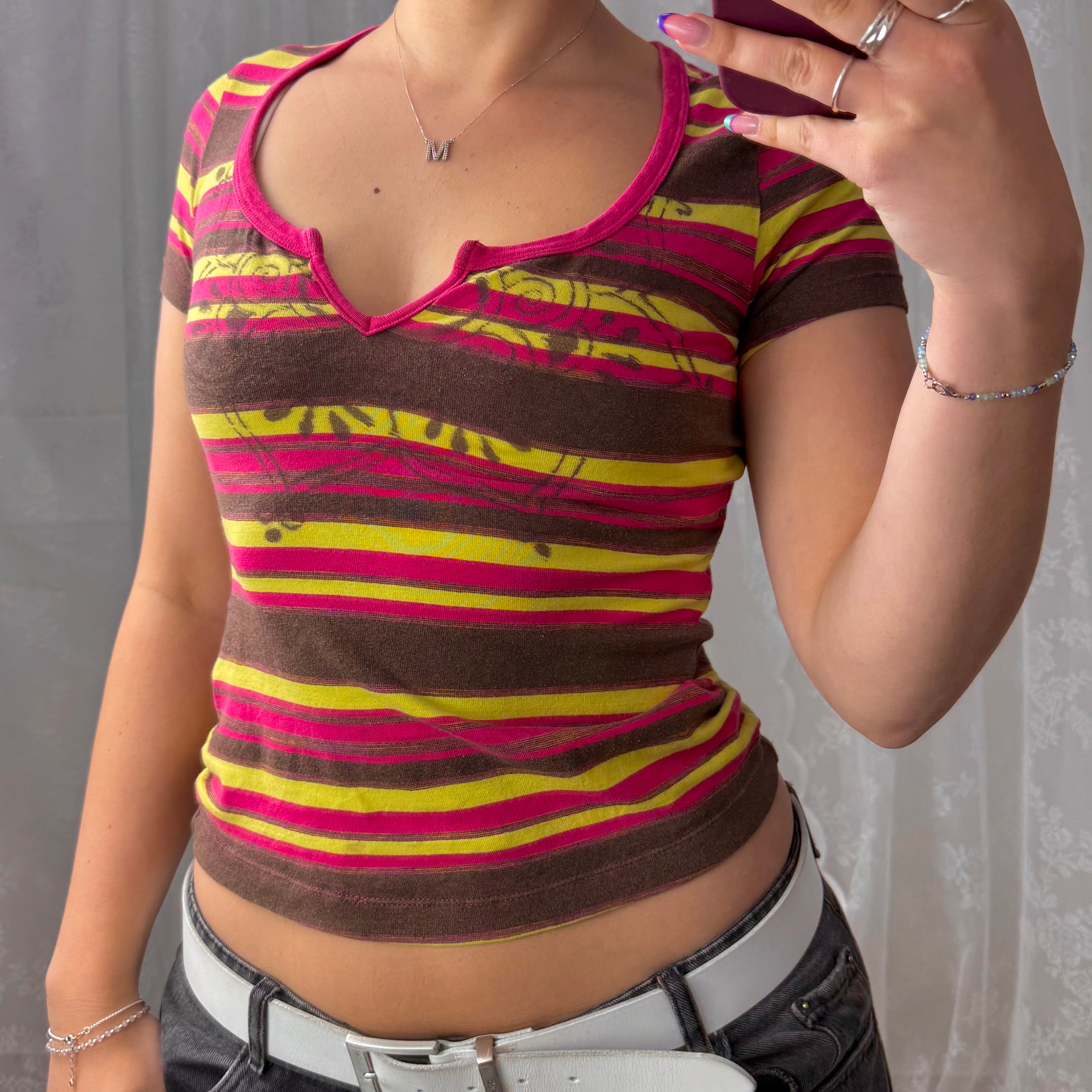 Stripey v neck baby tee