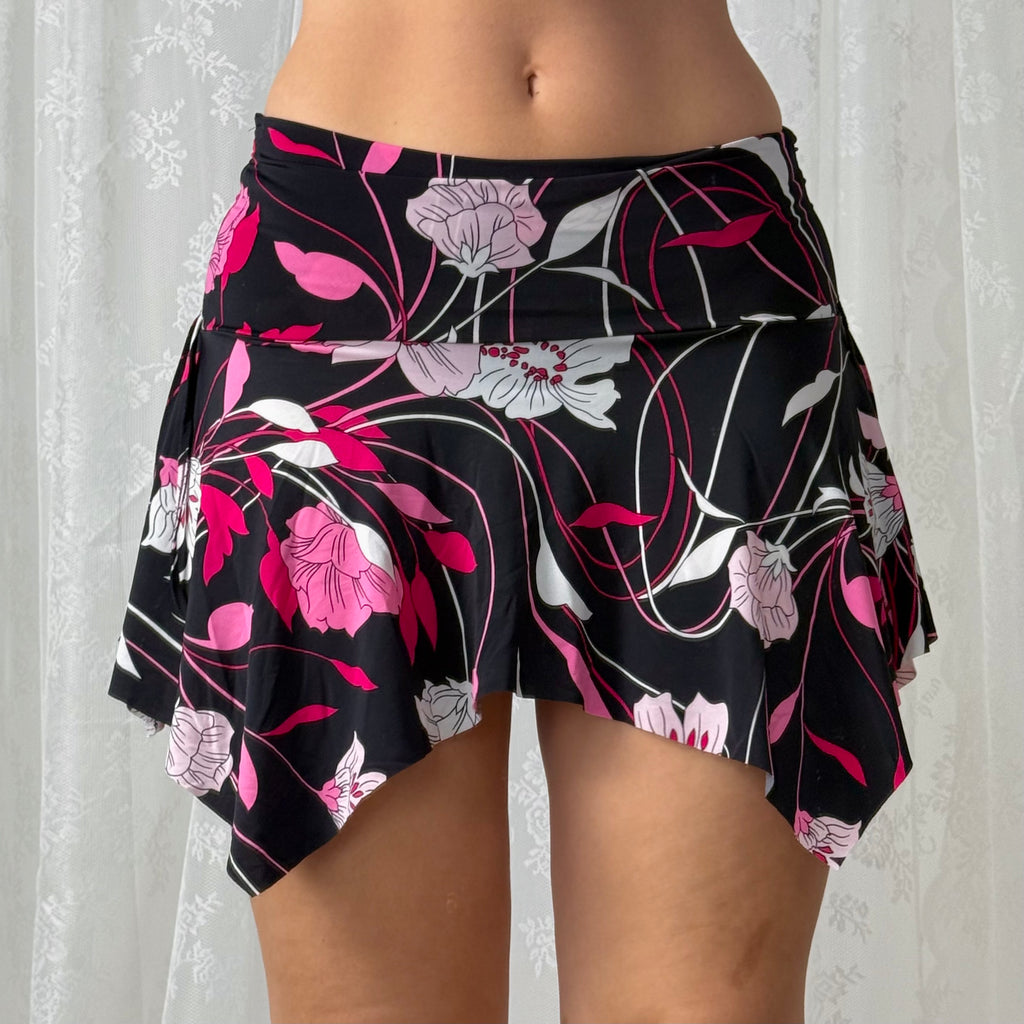 Black patterned slinky floaty mini skirt