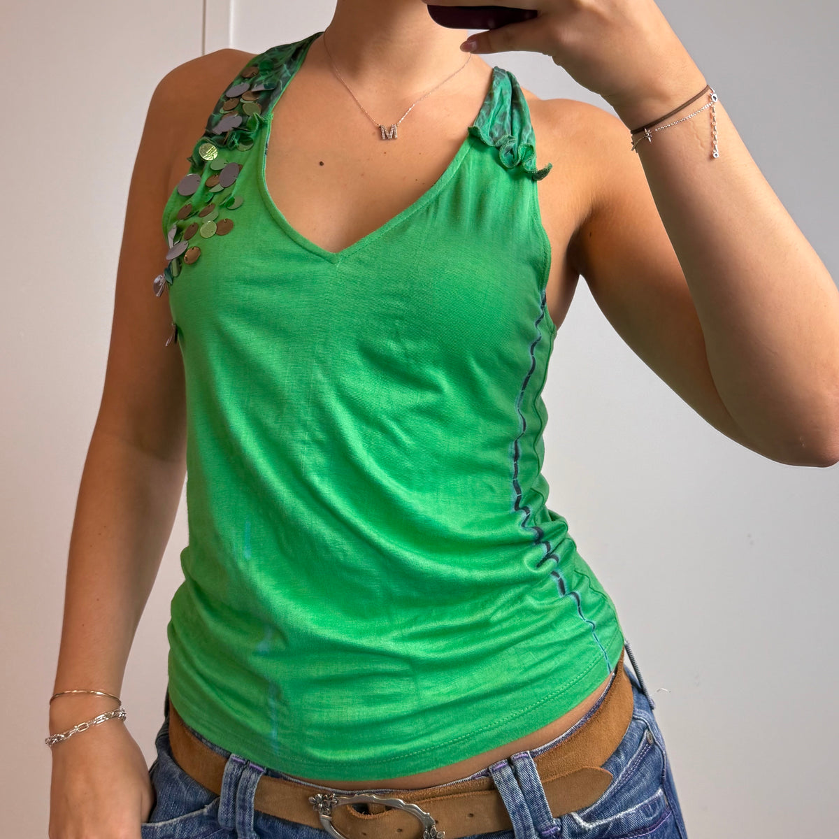 Green sequin cami top