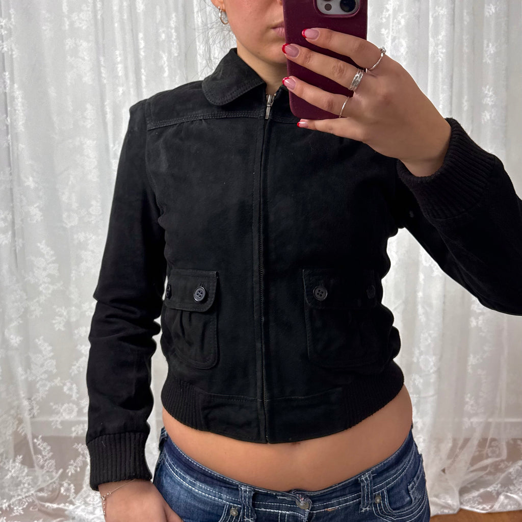 Black suede bomber jacket